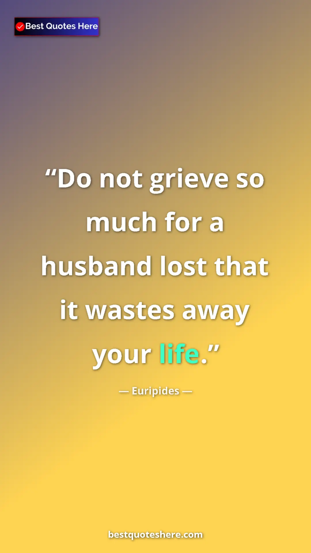 Pinterest quote poster by Euripides: "Do not grieve so much for a husband lost that it wastes..."