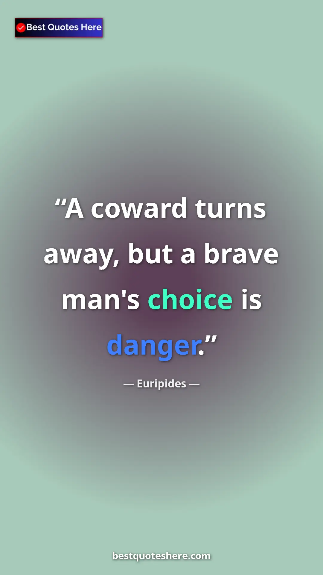 Pinterest quote poster by Euripides: "A coward turns away, but a brave man's choice is danger."