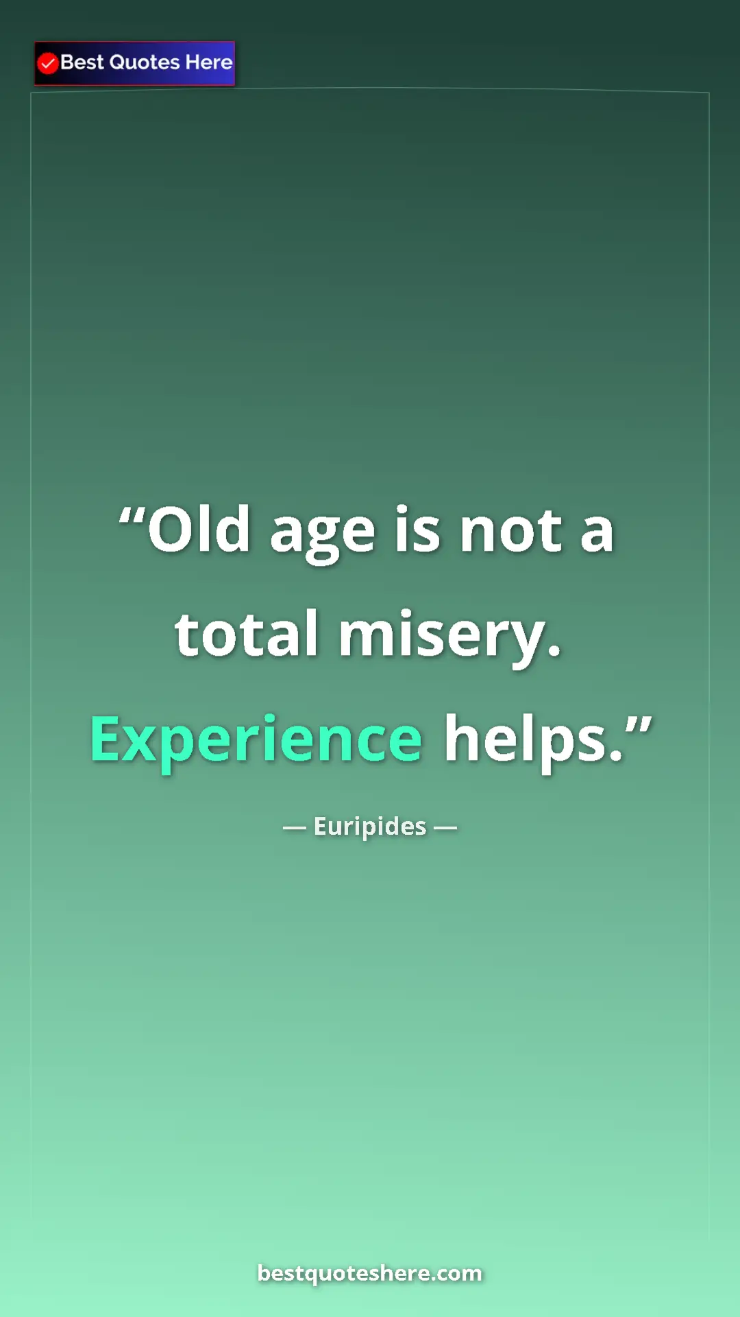 Pinterest quote poster by Euripides: "Old age is not a total misery. Experience helps."