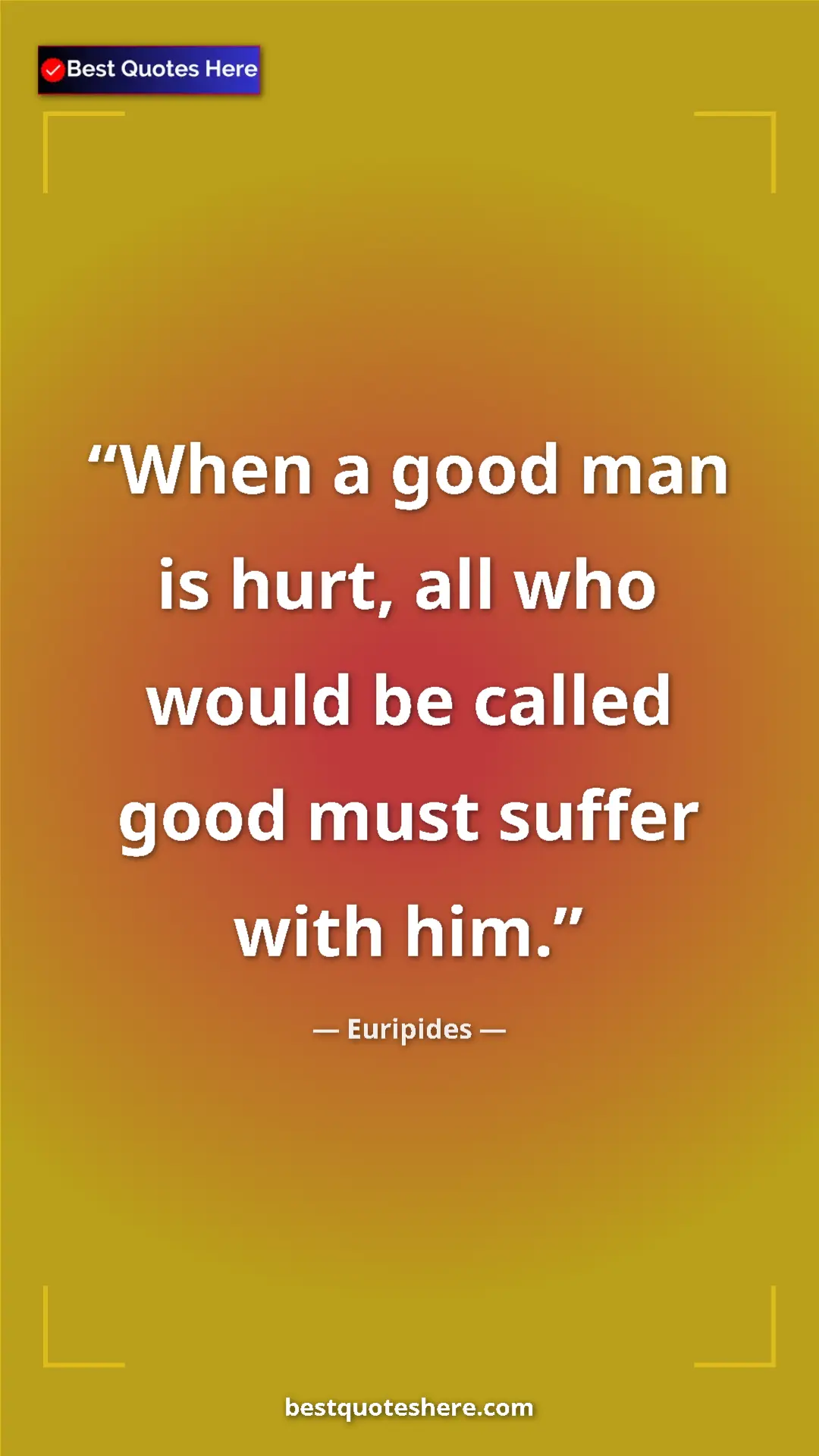 Pinterest quote poster by Euripides: "When a good man is hurt, all who would be called good must..."