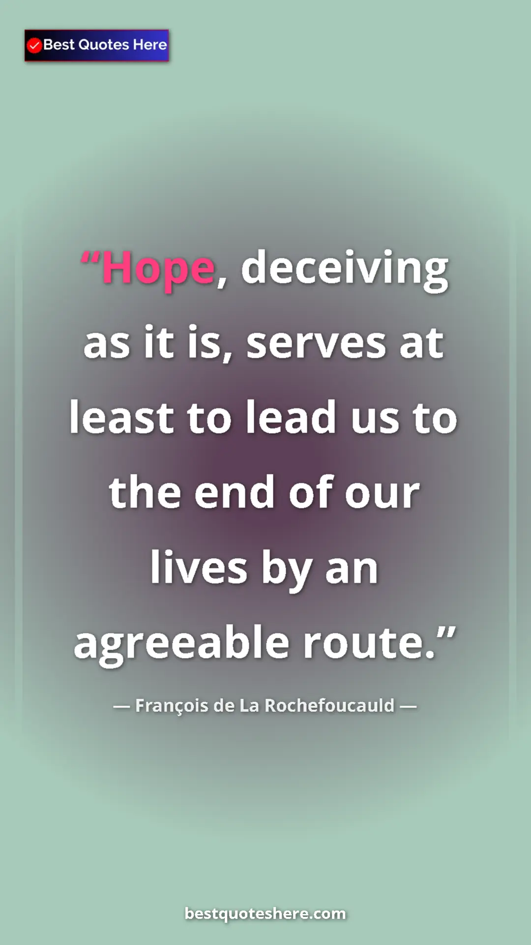 Pinterest quote poster by François de La Rochefoucauld: "Hope, deceiving as it is, serves at least to lead us to the..."