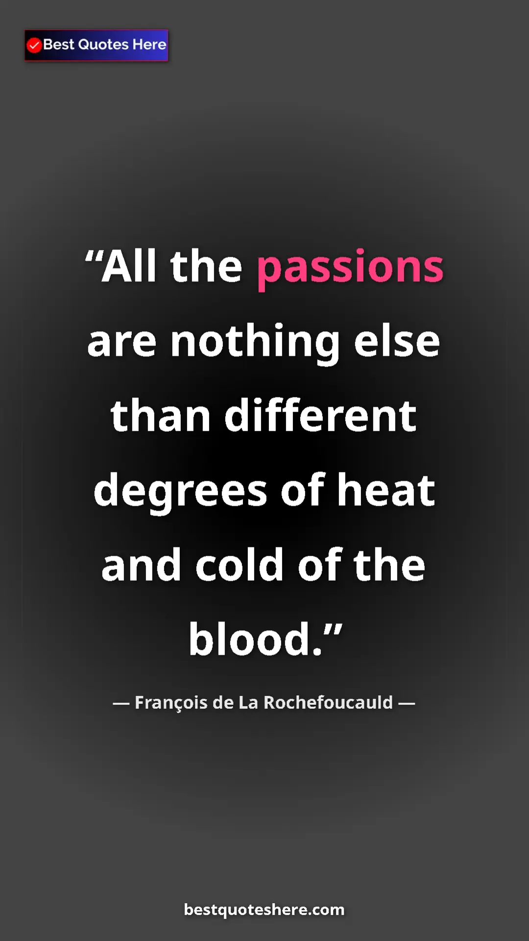 Pinterest quote poster by François de La Rochefoucauld: "All the passions are nothing else than different degrees of..."