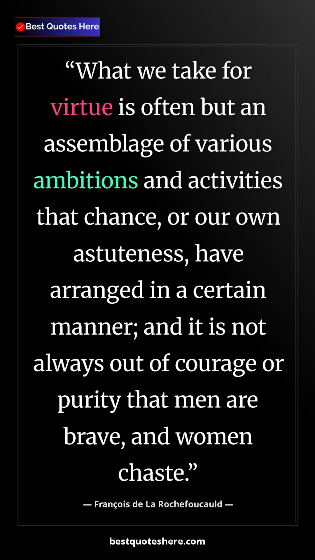 Pinterest quote poster by François de La Rochefoucauld: "What we take for virtue is often but an assemblage of..."