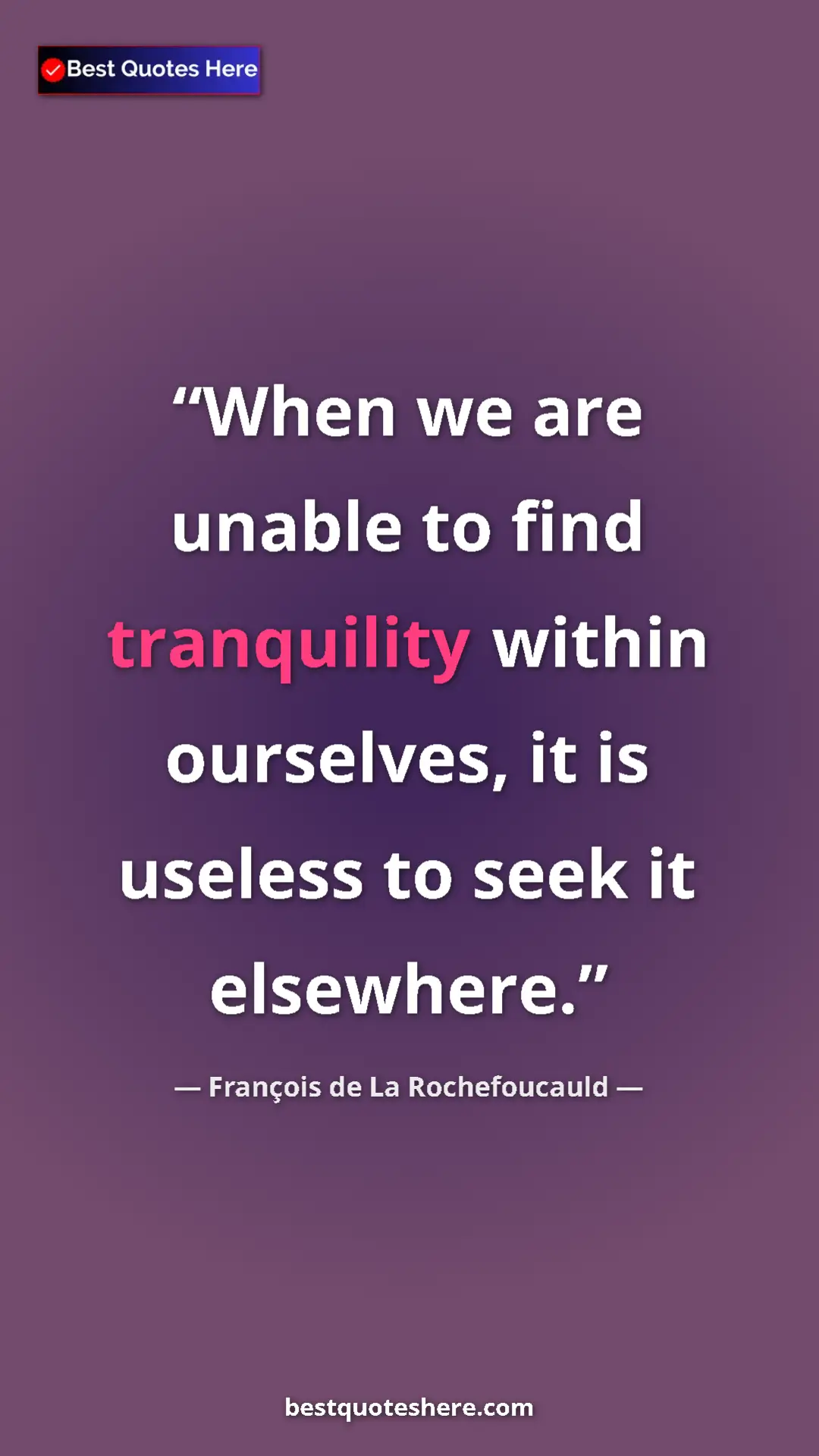 Pinterest quote poster by François de La Rochefoucauld: "When we are unable to find tranquility within ourselves, it..."