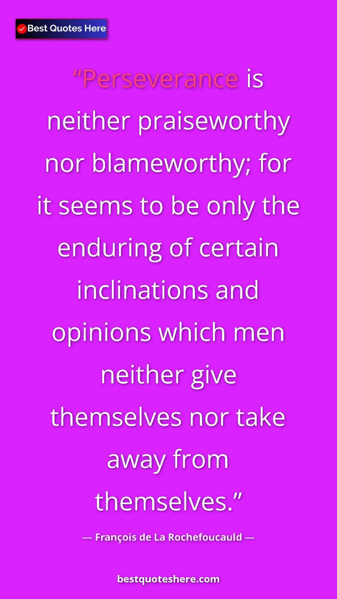 Pinterest quote poster by François de La Rochefoucauld: "Perseverance is neither praiseworthy nor blameworthy; for..."