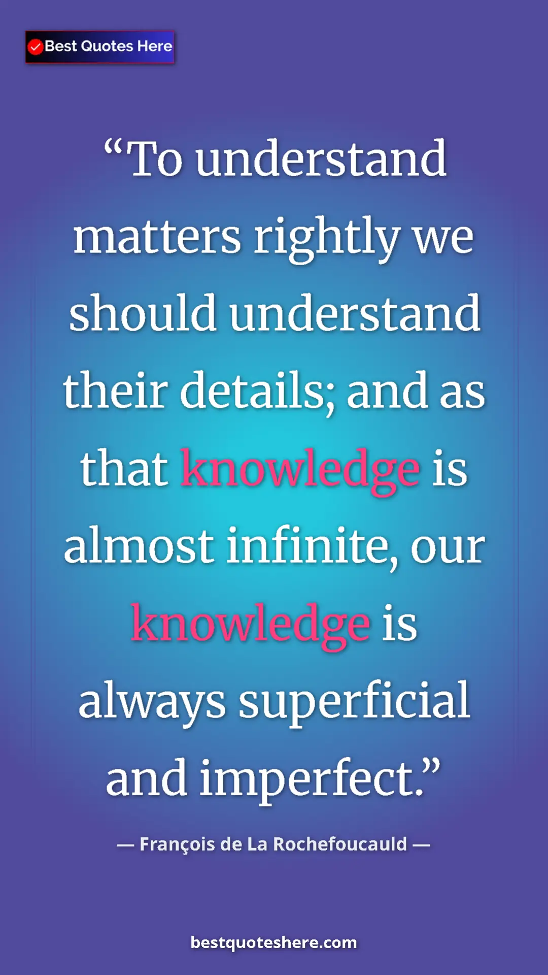 Pinterest quote poster by François de La Rochefoucauld: "To understand matters rightly we should understand their..."