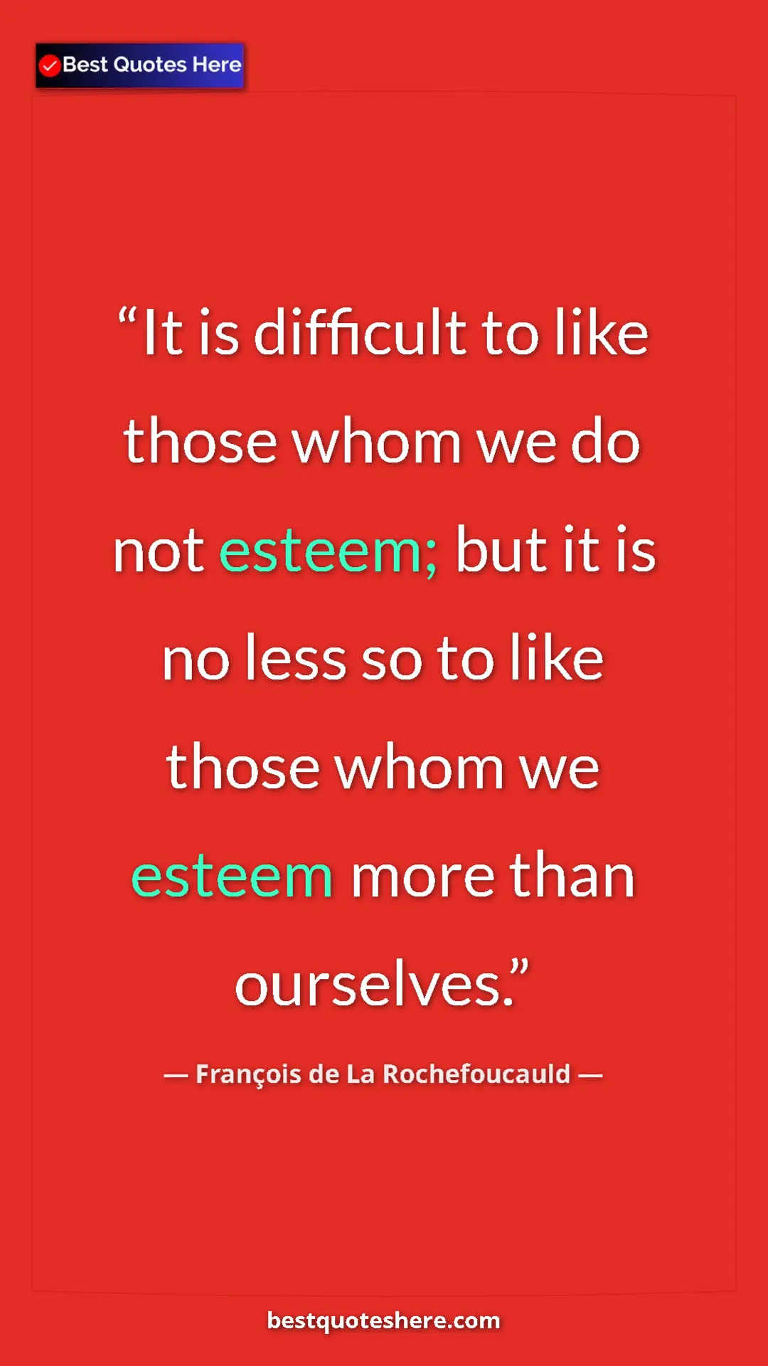 Pinterest quote poster by François de La Rochefoucauld: "It is difficult to like those whom we do not esteem; but it..."