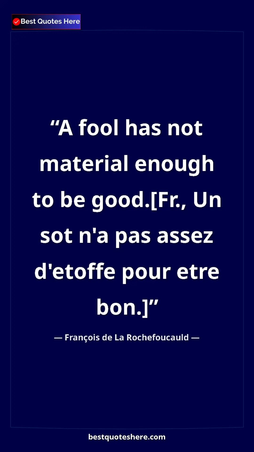 Pinterest quote poster by François de La Rochefoucauld: "A fool has not material enough to be good.[Fr., Un sot n'a..."