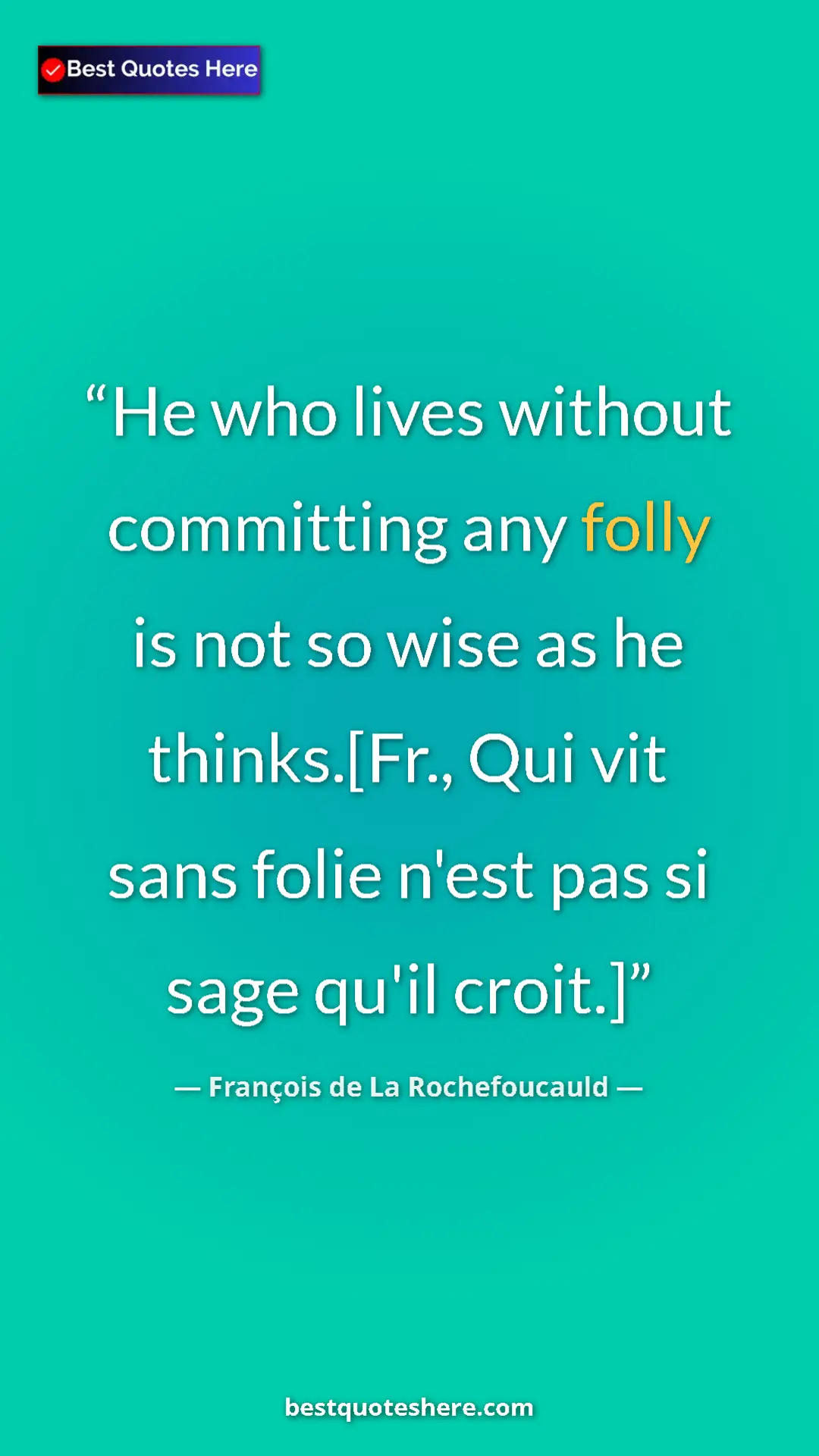 Pinterest quote poster by François de La Rochefoucauld: "He who lives without committing any folly is not so wise as..."
