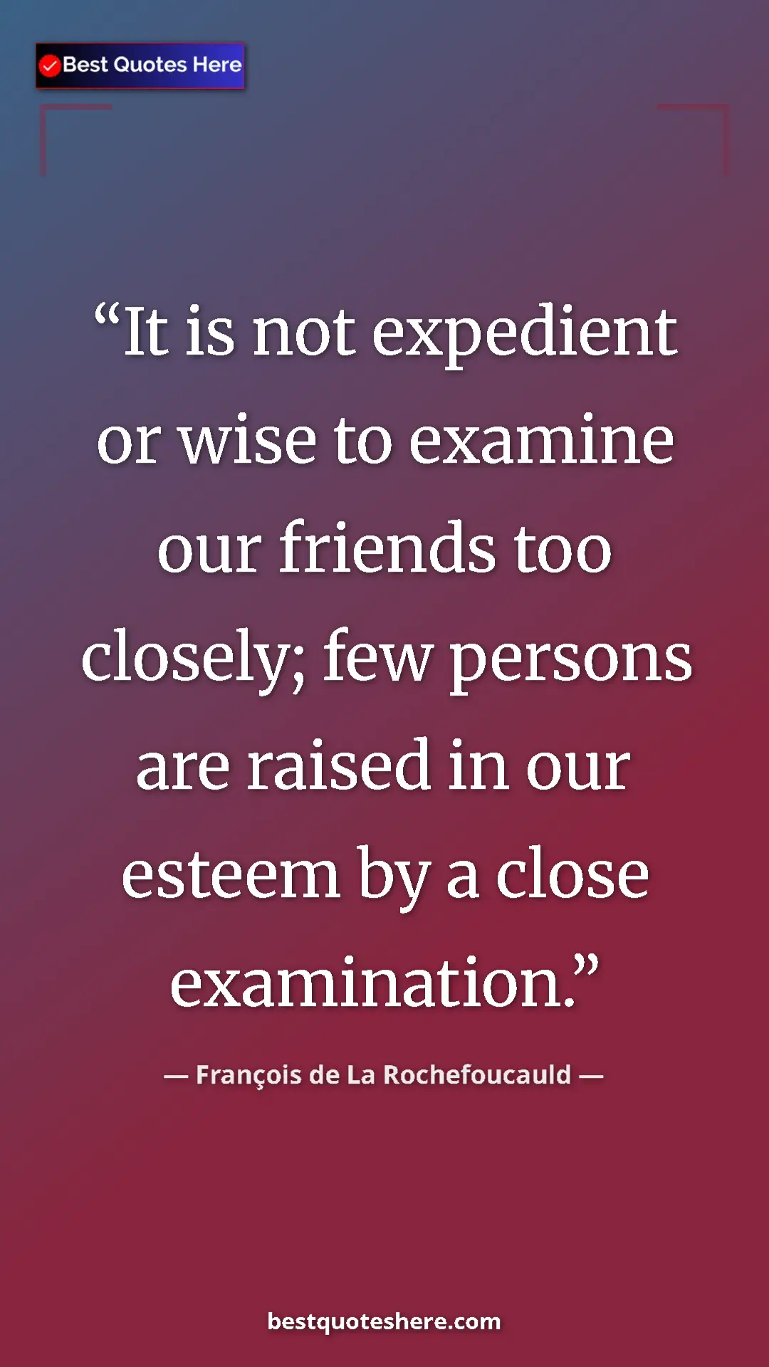 Pinterest quote poster by François de La Rochefoucauld: "It is not expedient or wise to examine our friends too..."