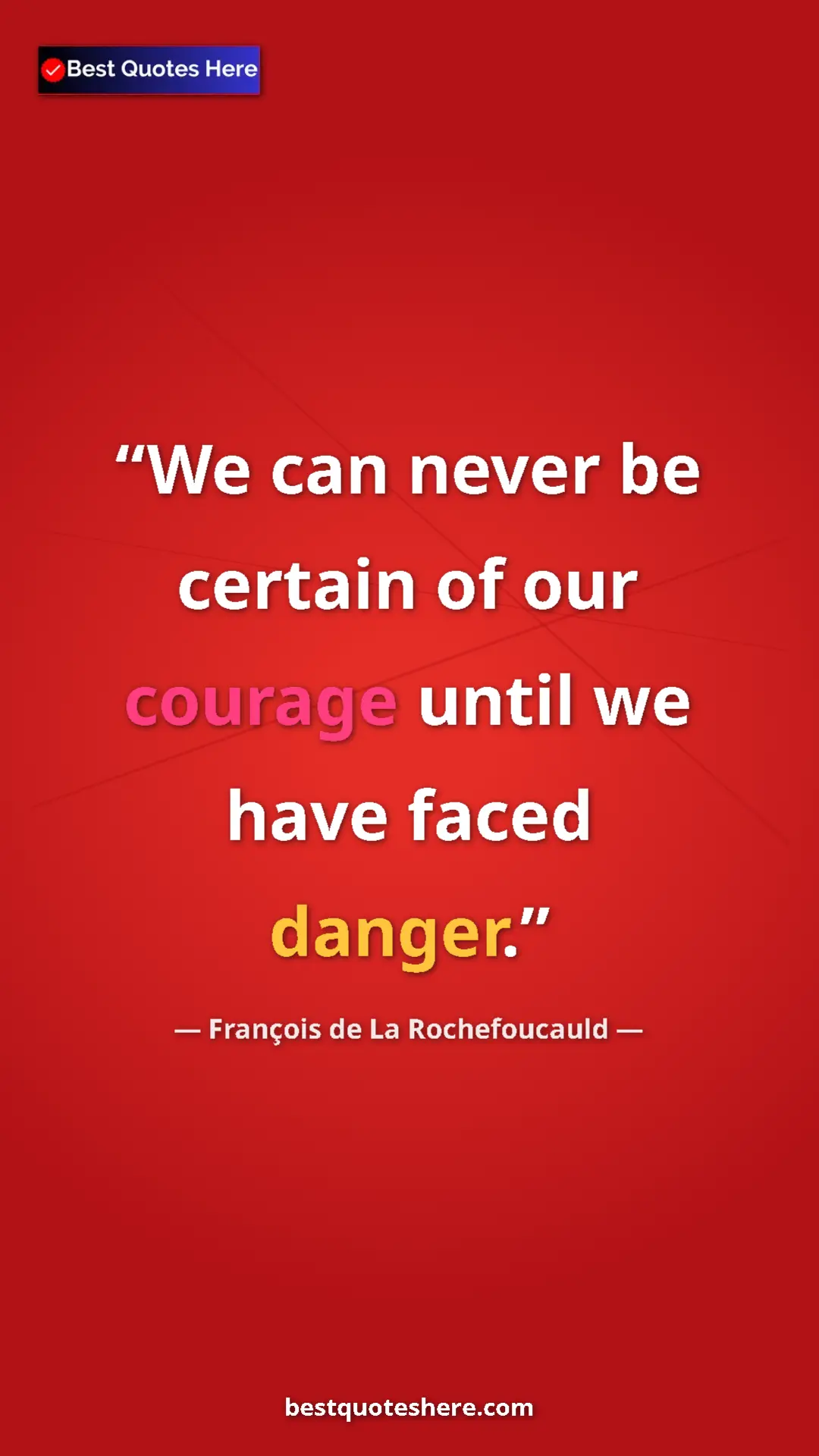 Pinterest quote poster by François de La Rochefoucauld: "We can never be certain of our courage until we have faced..."