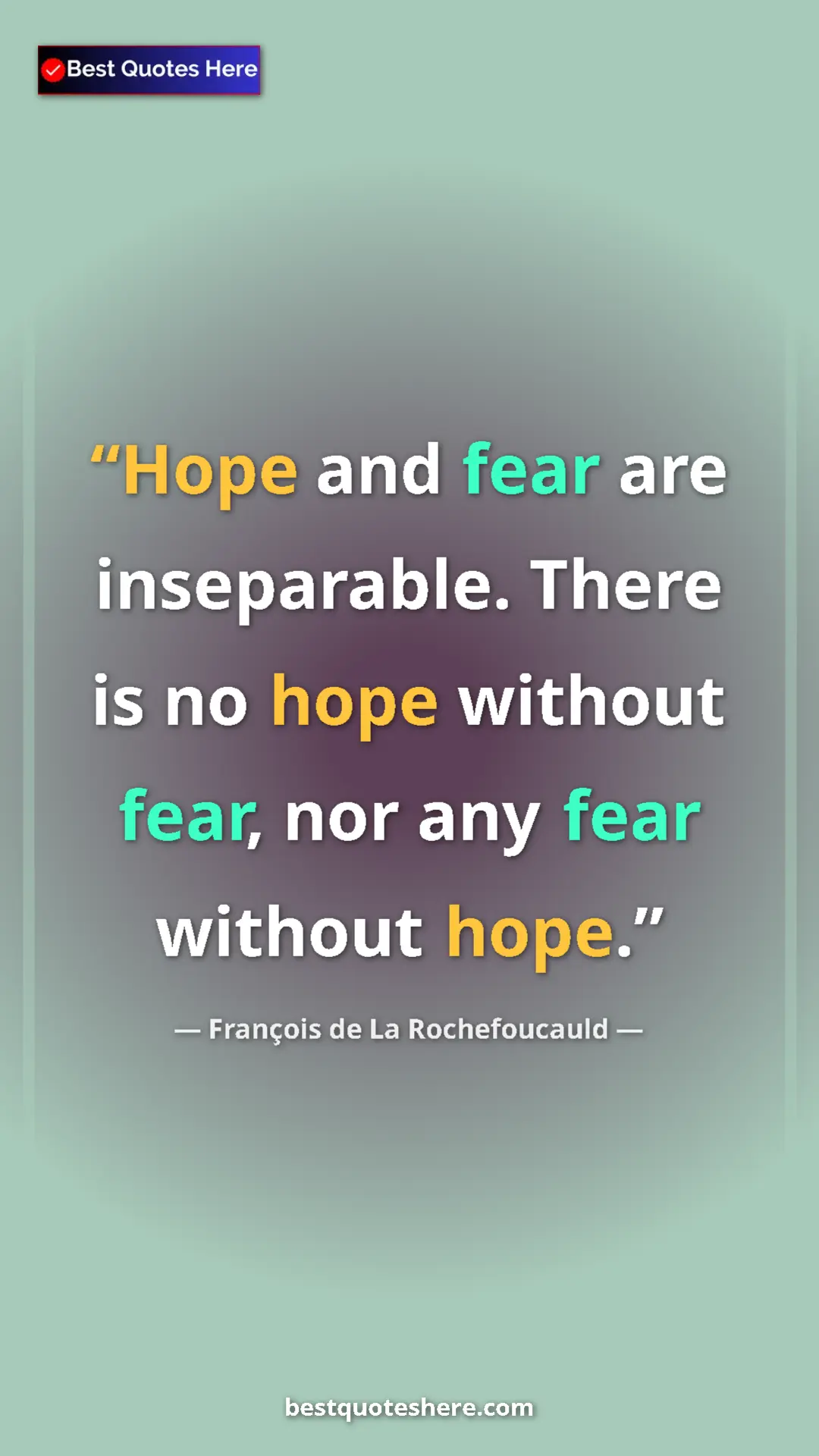 Pinterest quote poster by François de La Rochefoucauld: "Hope and fear are inseparable. There is no hope without..."