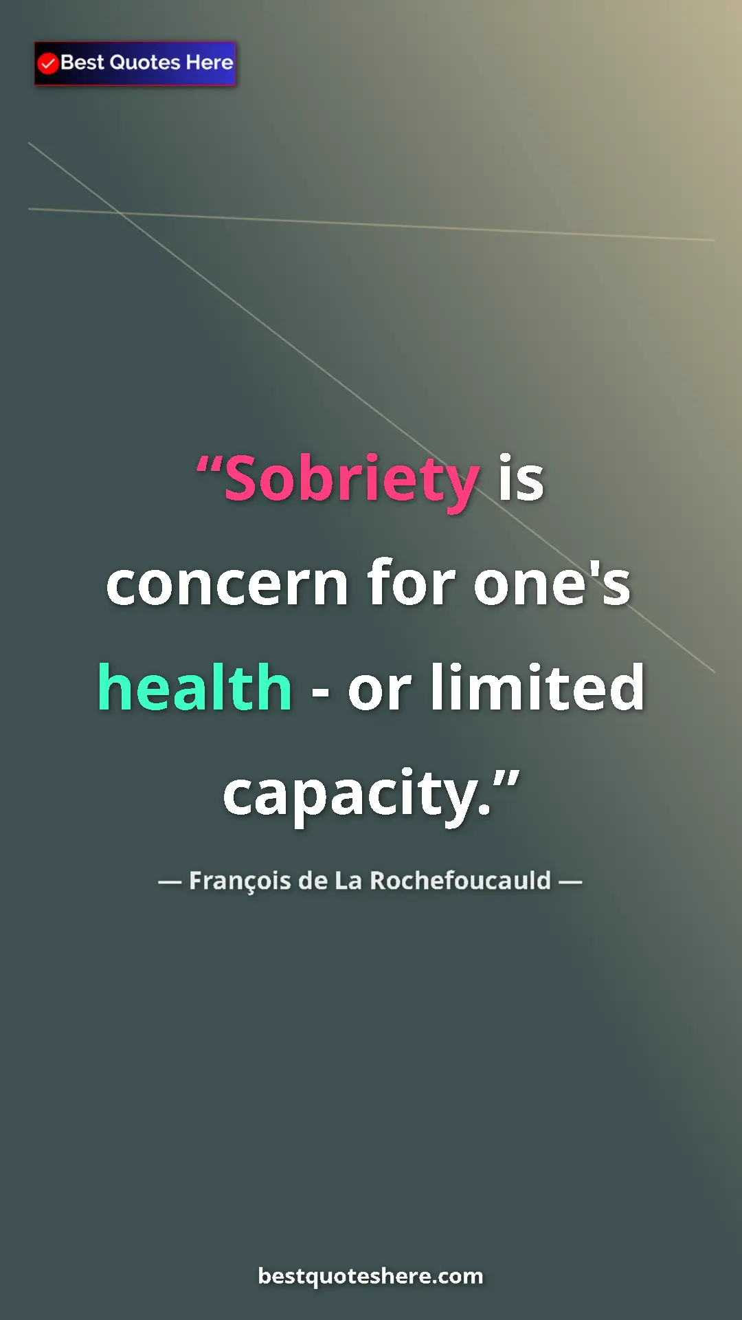 Pinterest quote poster by François de La Rochefoucauld: "Sobriety is concern for one's health - or limited capacity."