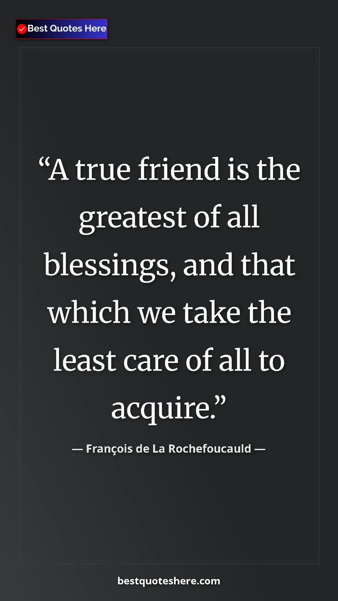 Pinterest quote poster by François de La Rochefoucauld: "A true friend is the greatest of all blessings, and that..."
