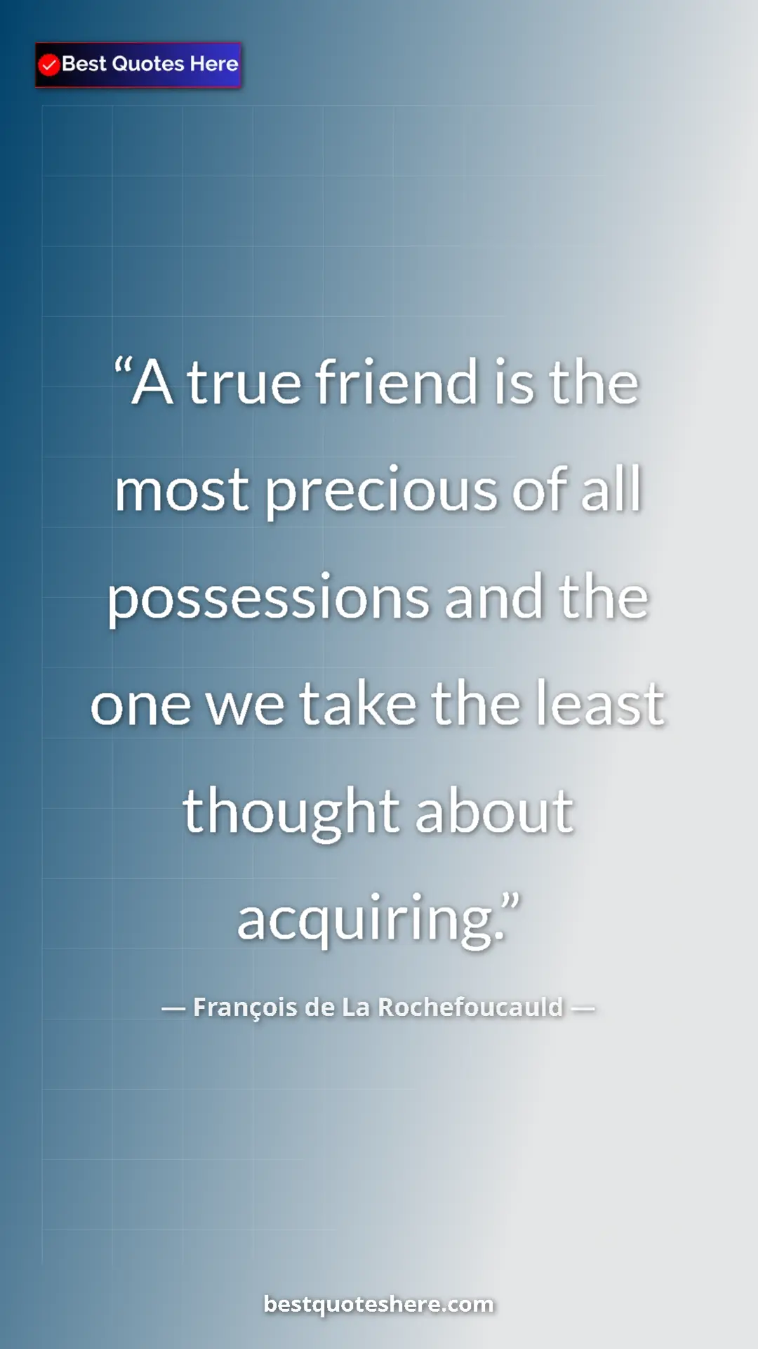 Pinterest quote poster by François de La Rochefoucauld: "A true friend is the most precious of all possessions and..."