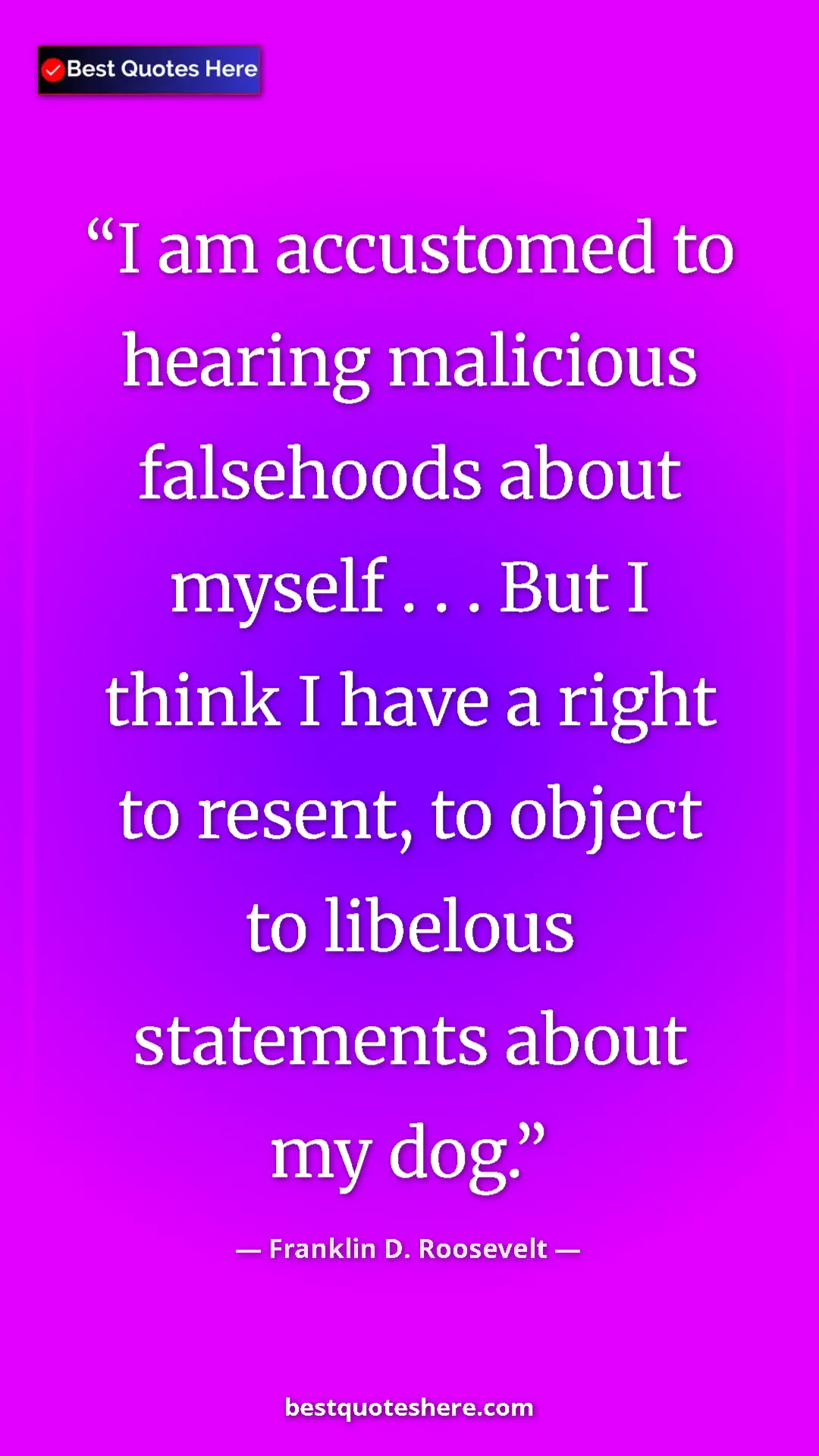 Pinterest quote poster by Franklin D. Roosevelt: "I am accustomed to hearing malicious falsehoods about..."