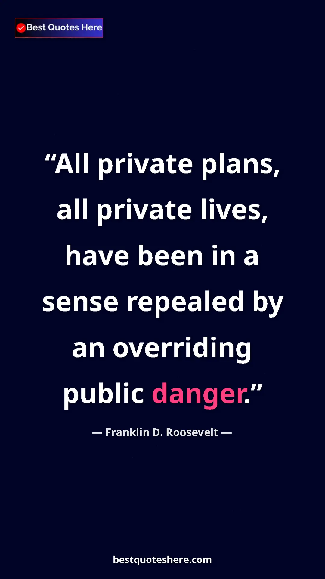 Pinterest quote poster by Franklin D. Roosevelt: "All private plans, all private lives, have been in a sense..."