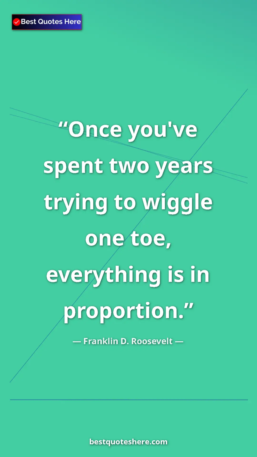 Pinterest quote poster by Franklin D. Roosevelt: "Once you've spent two years trying to wiggle one toe,..."