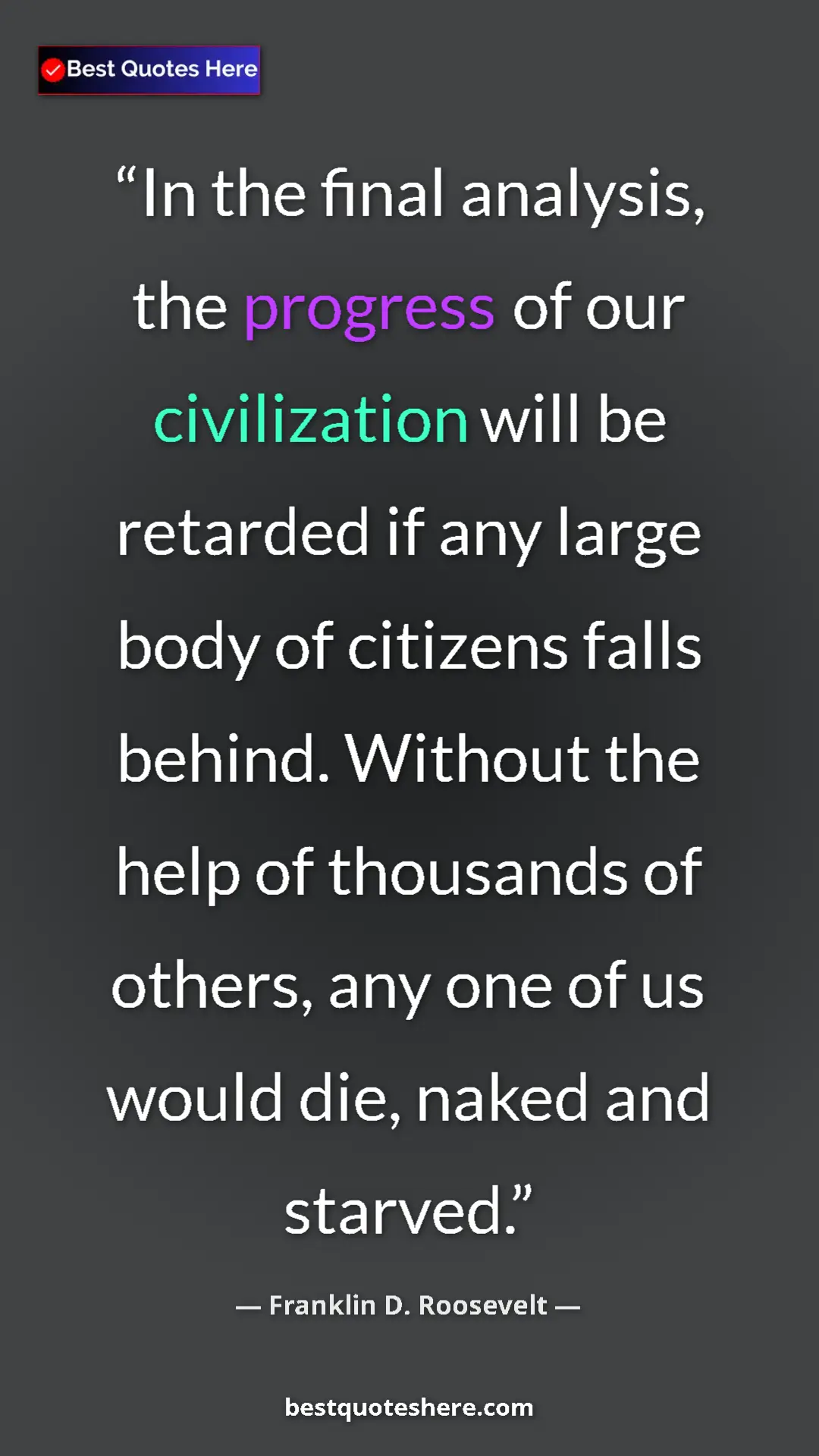 Pinterest quote poster by Franklin D. Roosevelt: "In the final analysis, the progress of our civilization..."