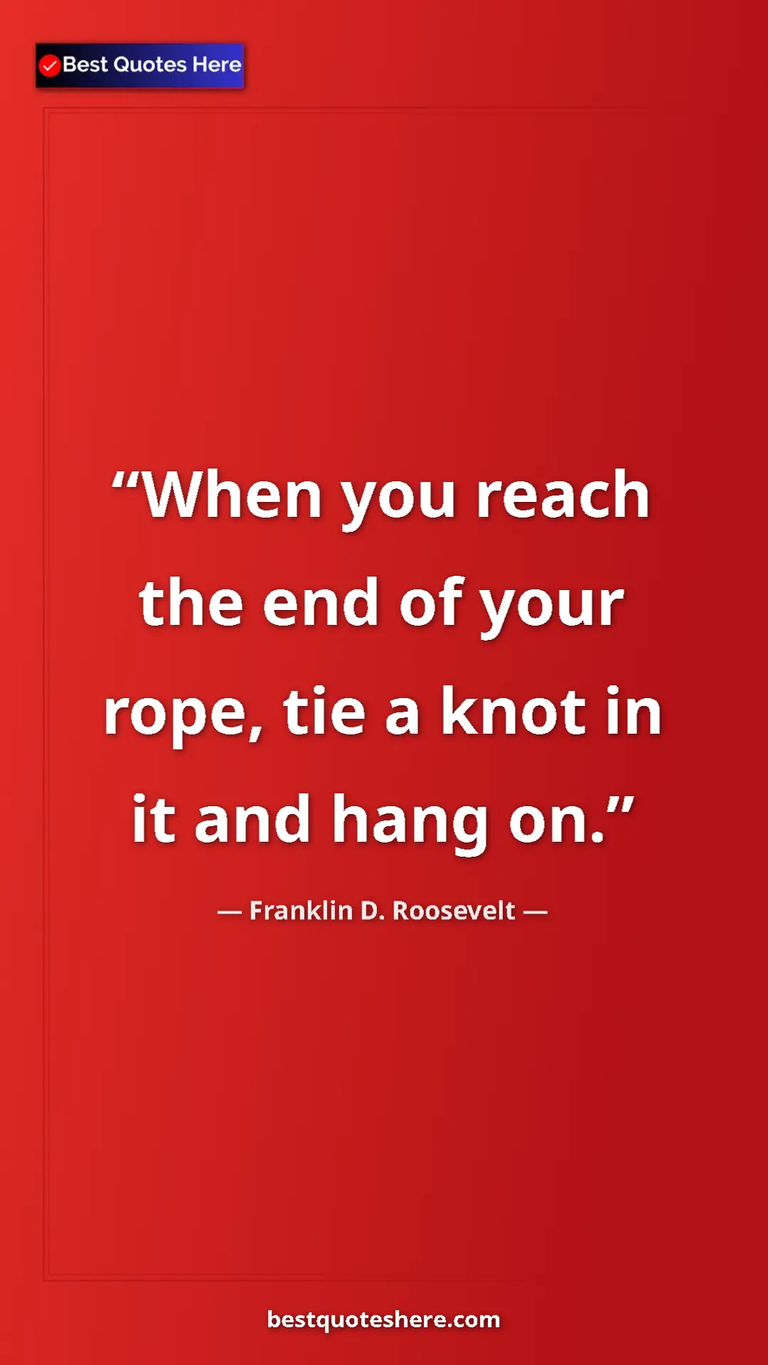 Pinterest quote poster by Franklin D. Roosevelt: "When you reach the end of your rope, tie a knot in it and..."