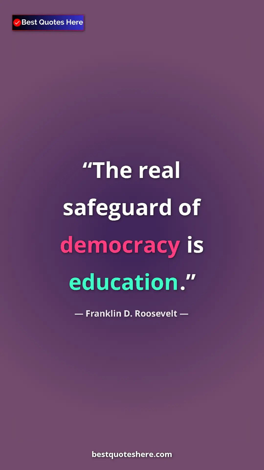 Pinterest quote poster by Franklin D. Roosevelt: "The real safeguard of democracy is education."