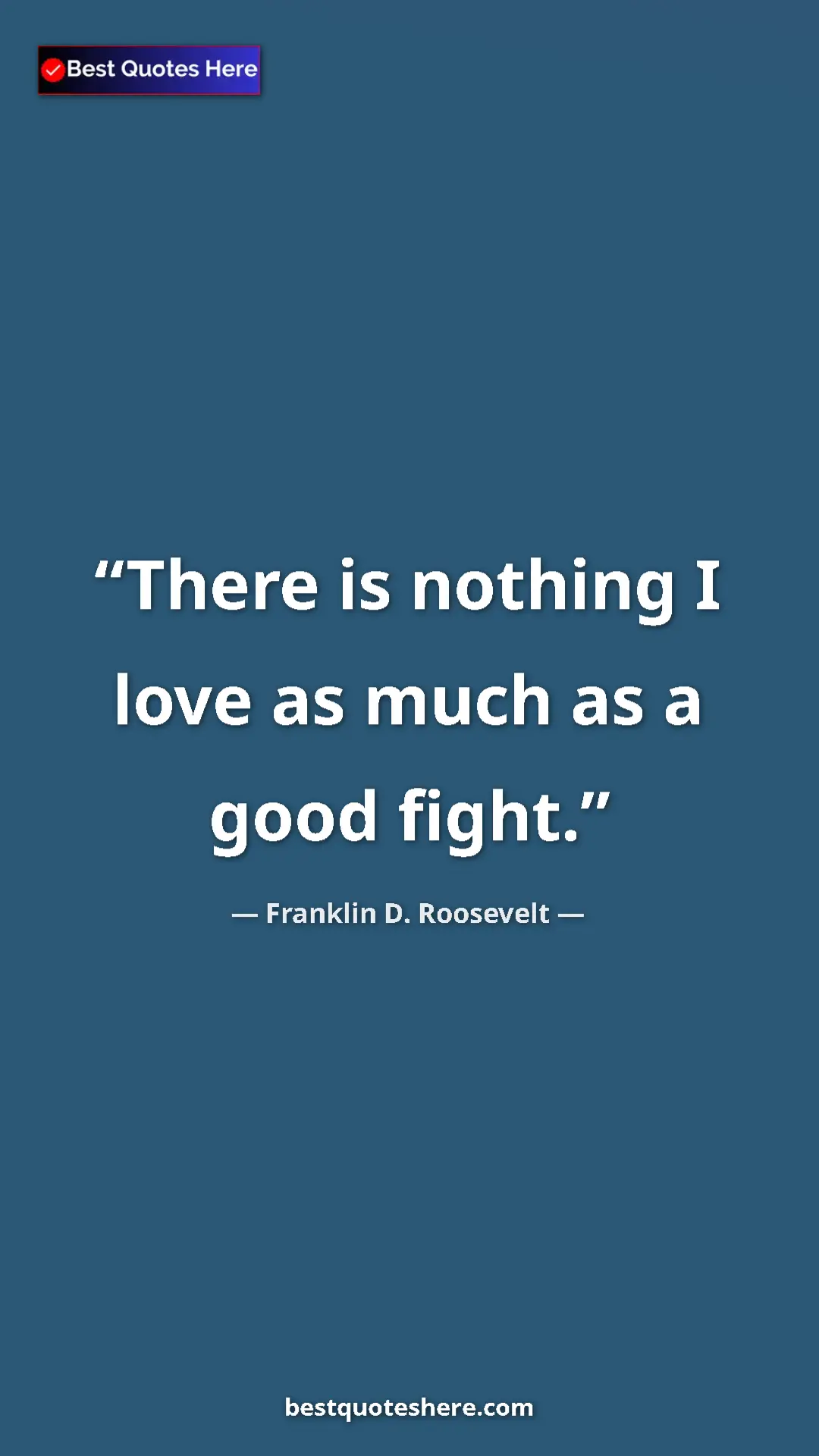 Pinterest quote poster by Franklin D. Roosevelt: "There is nothing I love as much as a good fight."