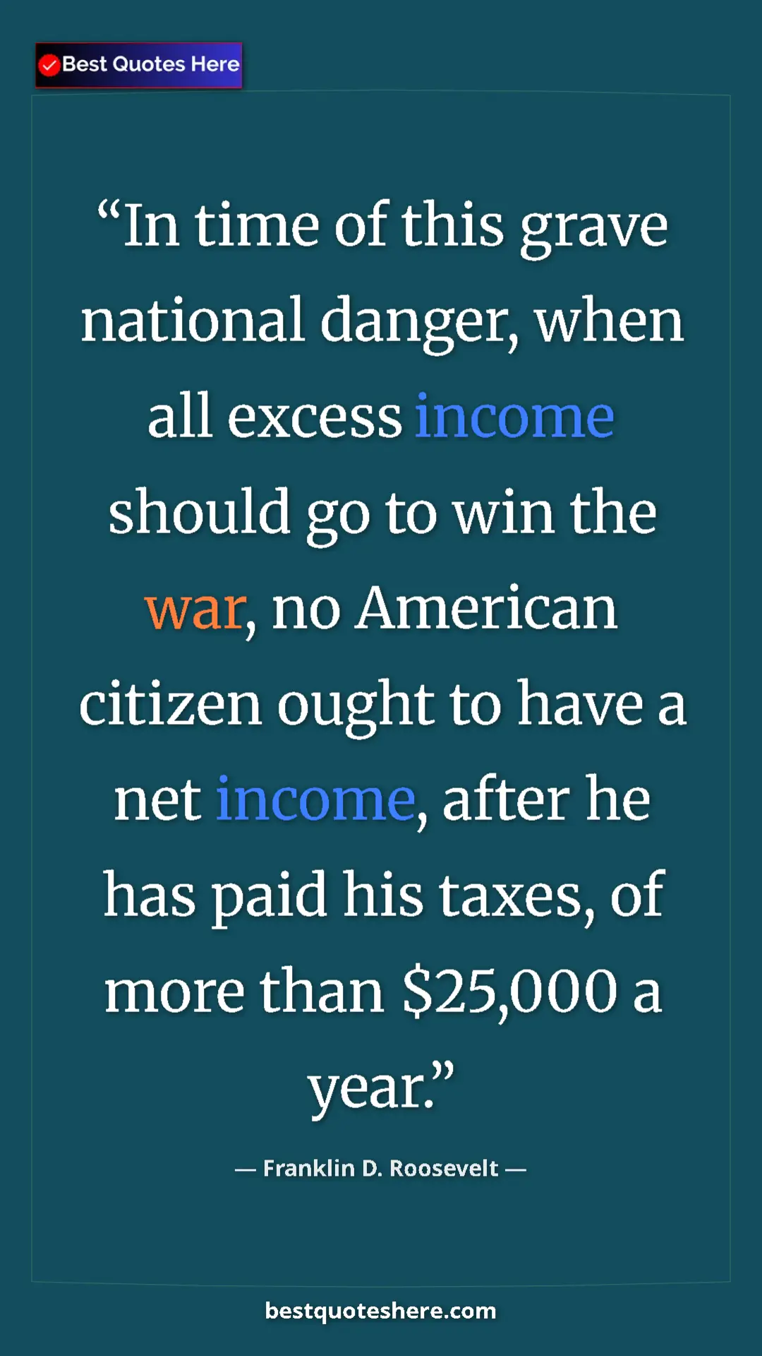 Pinterest quote poster by Franklin D. Roosevelt: "In time of this grave national danger, when all excess..."