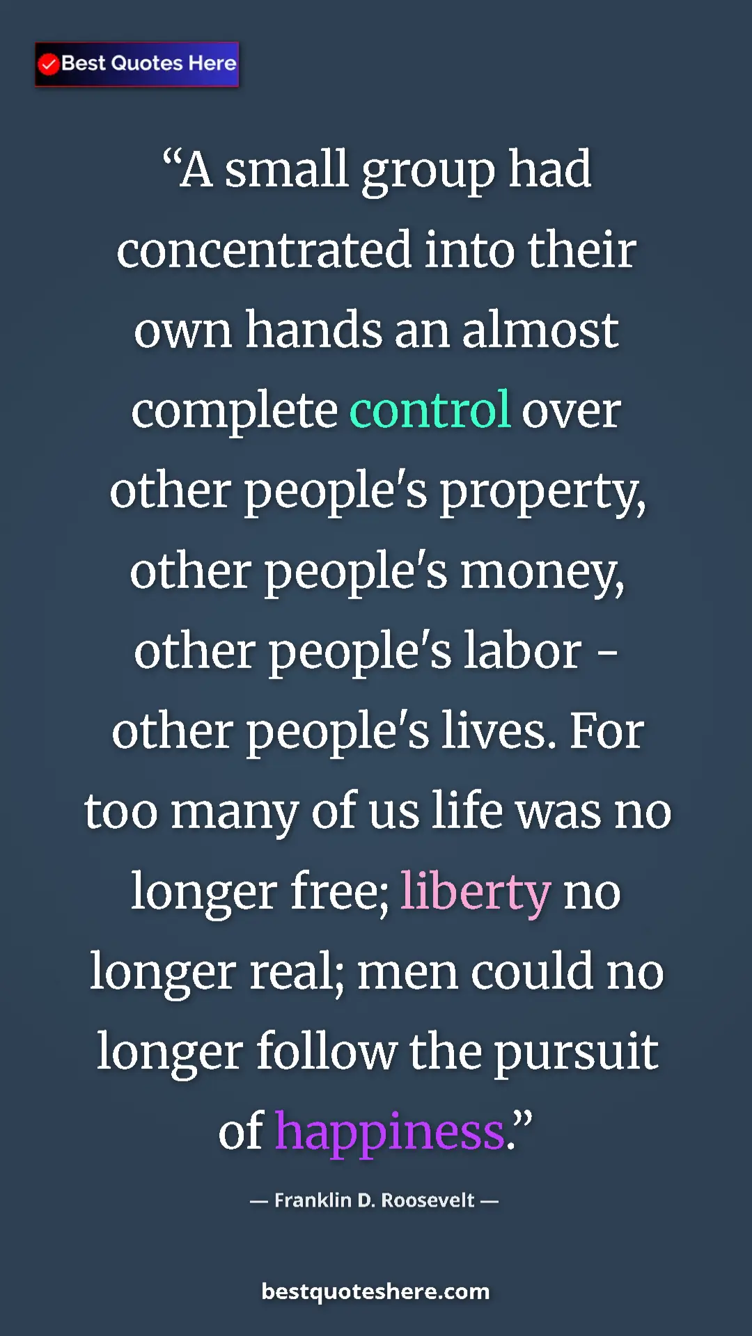 Franklin D. Roosevelt Quote Card: "A small group had concentrated into their own hands an..." Pinterest quote poster by Franklin D. Roosevelt: "A small group had concentrated into their own hands an..."
