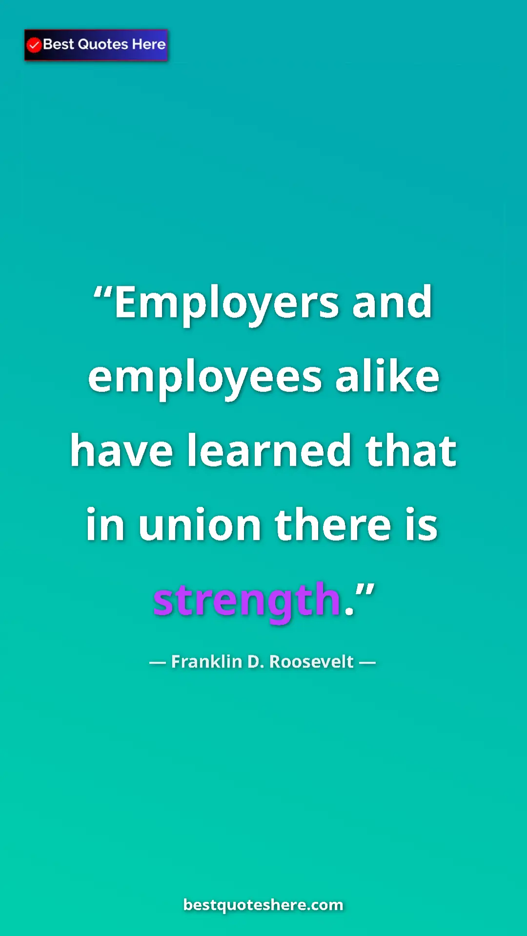 Pinterest quote poster by Franklin D. Roosevelt: "Employers and employees alike have learned that in union..."