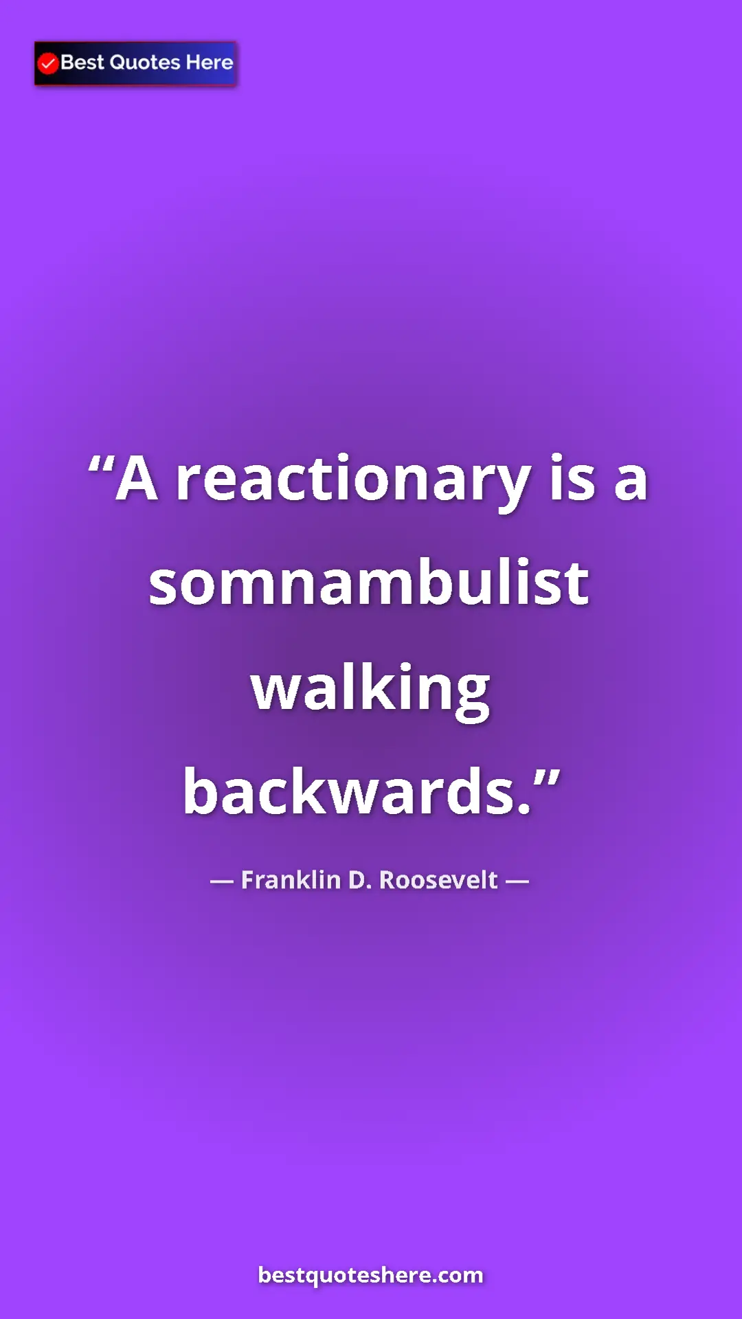 Pinterest quote poster by Franklin D. Roosevelt: "A reactionary is a somnambulist walking backwards."