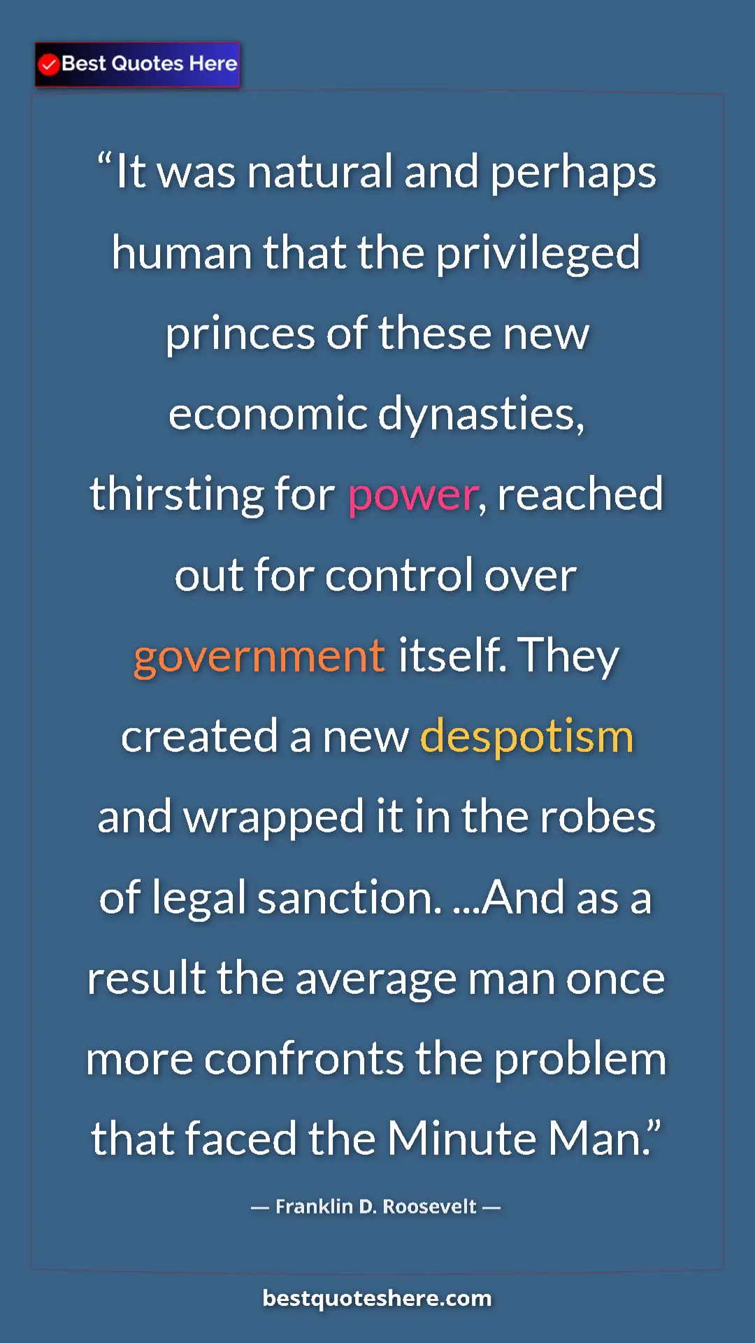 Franklin D. Roosevelt Quote Card: "It was natural and perhaps human that the privileged..." Pinterest quote poster by Franklin D. Roosevelt: "It was natural and perhaps human that the privileged..."