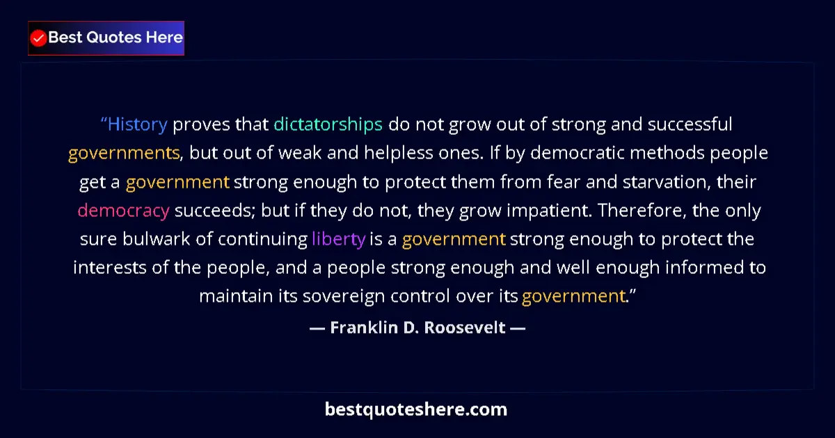 Quote by Franklin D. Roosevelt: History proves that dictatorships do not grow out of strong and successful governments, but out of w...