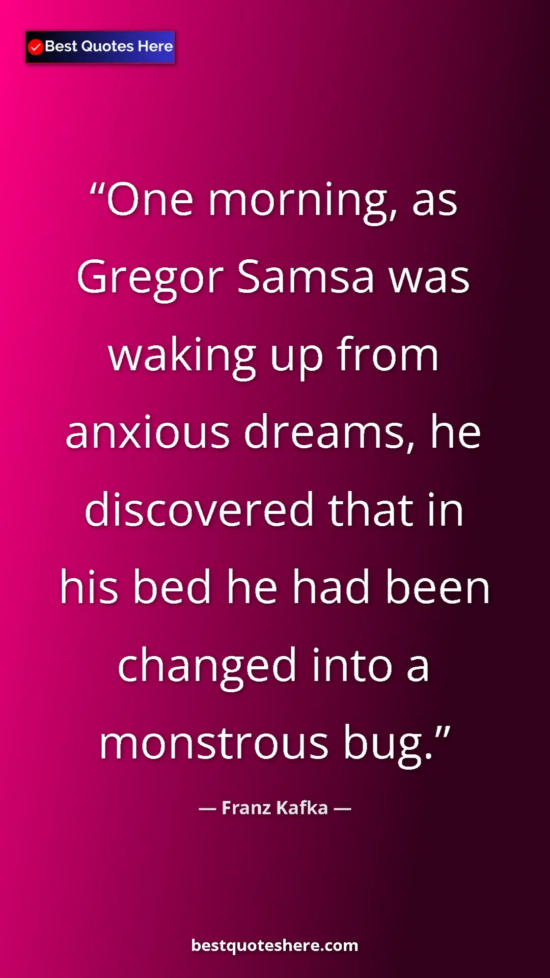 Pinterest quote poster by Franz Kafka: "One morning, as Gregor Samsa was waking up from anxious..."