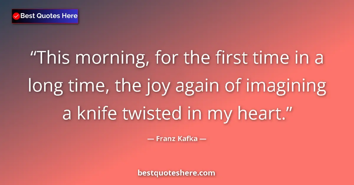 Quote by Franz Kafka: This morning, for the first time in a long time, the joy again of imagining a knife twisted in my he...