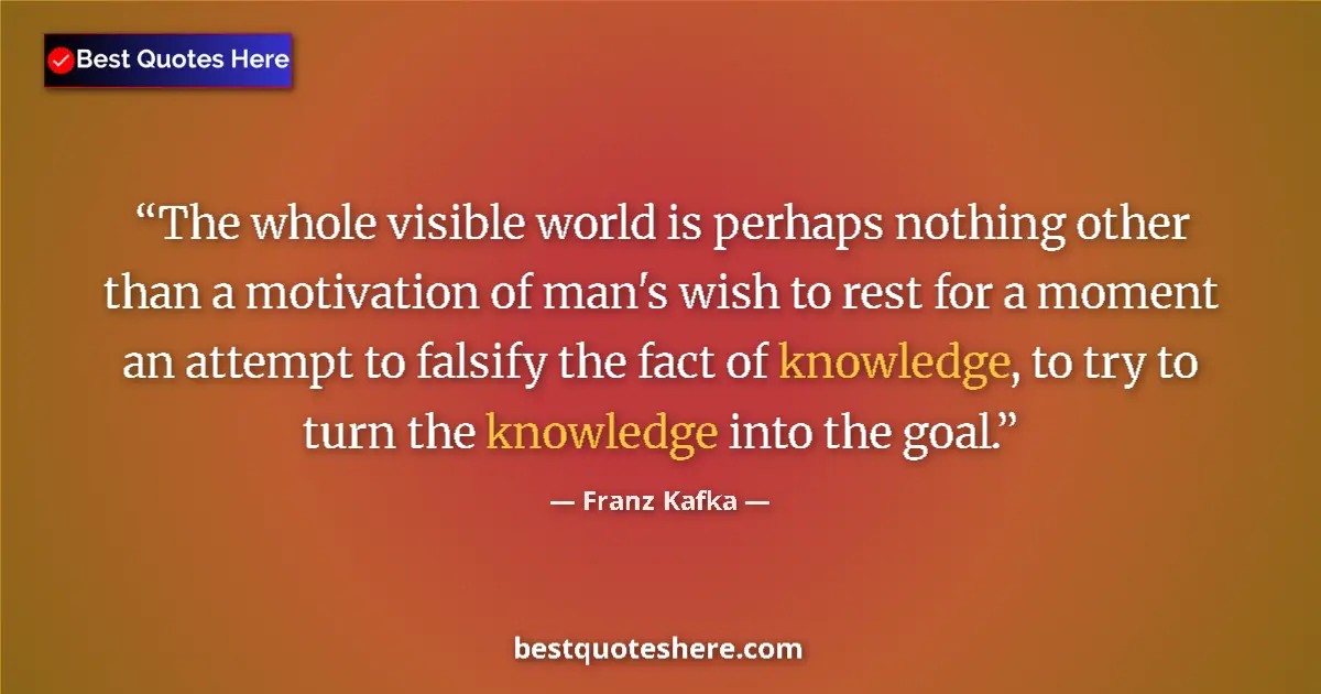 Quote by Franz Kafka: The whole visible world is perhaps nothing other than a motivation of man's wish to rest for a momen...