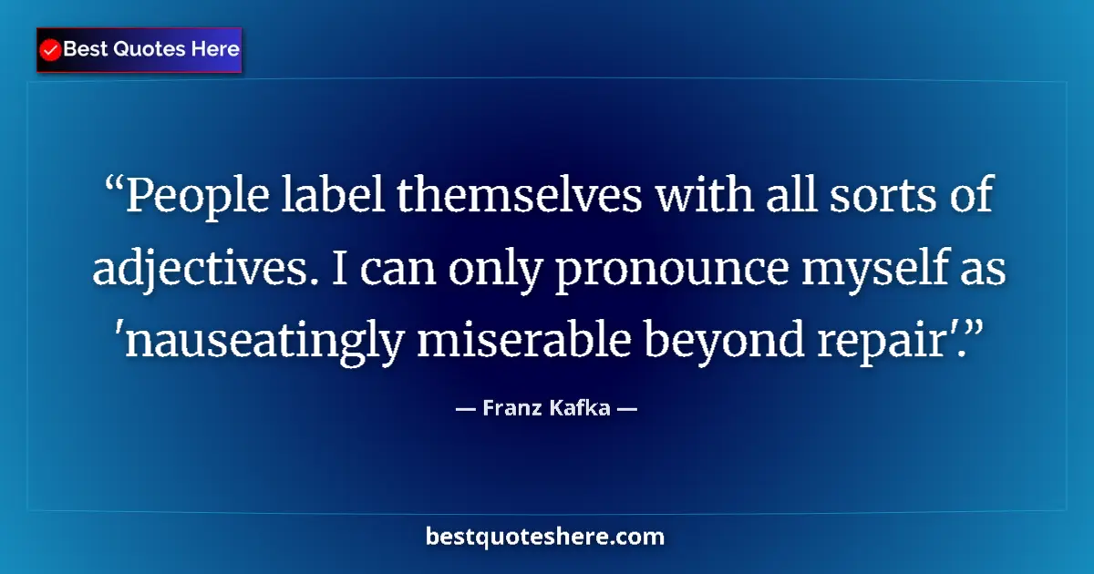 Quote by Franz Kafka: People label themselves with all sorts of adjectives. I can only pronounce myself as 'nauseatingly m...