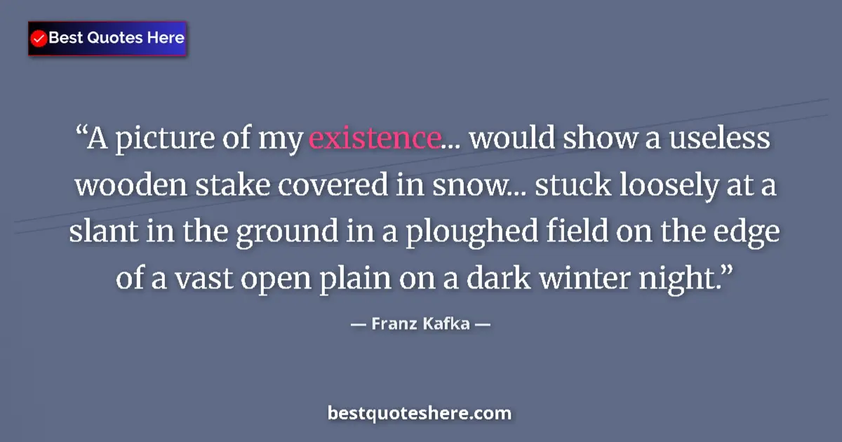 Quote by Franz Kafka: A picture of my existence... would show a useless wooden stake covered in snow... stuck loosely at a...