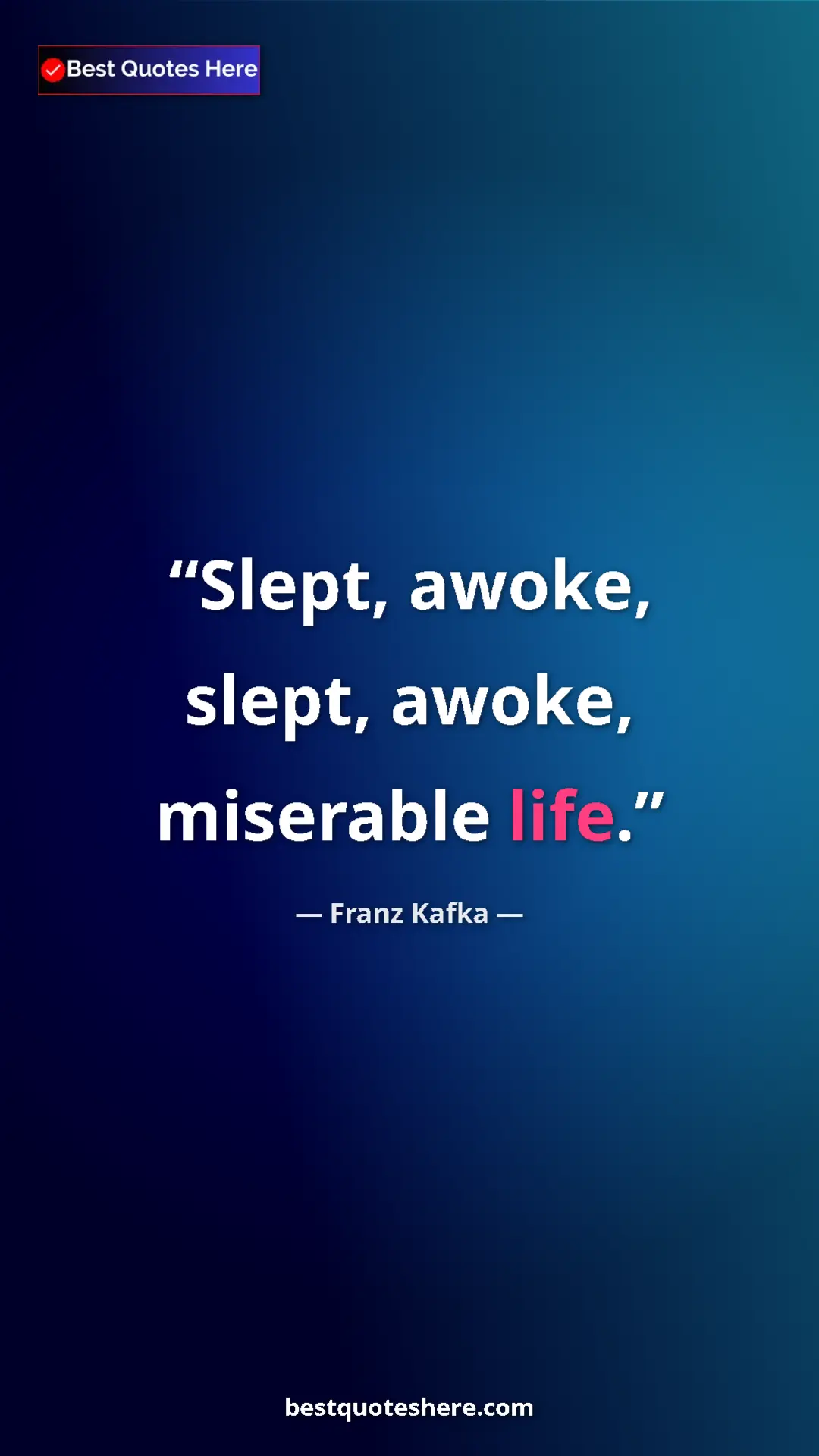 Pinterest quote poster by Franz Kafka: "Slept, awoke, slept, awoke, miserable life."
