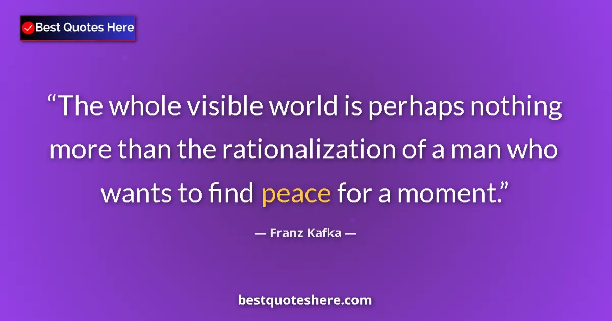 Quote by Franz Kafka: The whole visible world is perhaps nothing more than the rationalization of a man who wants to find ...
