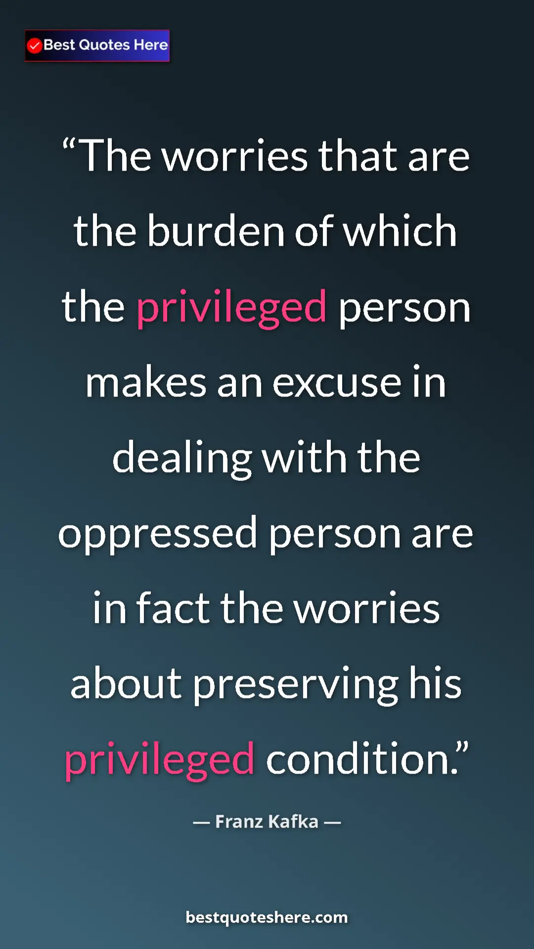 Pinterest quote poster by Franz Kafka: "The worries that are the burden of which the privileged..."