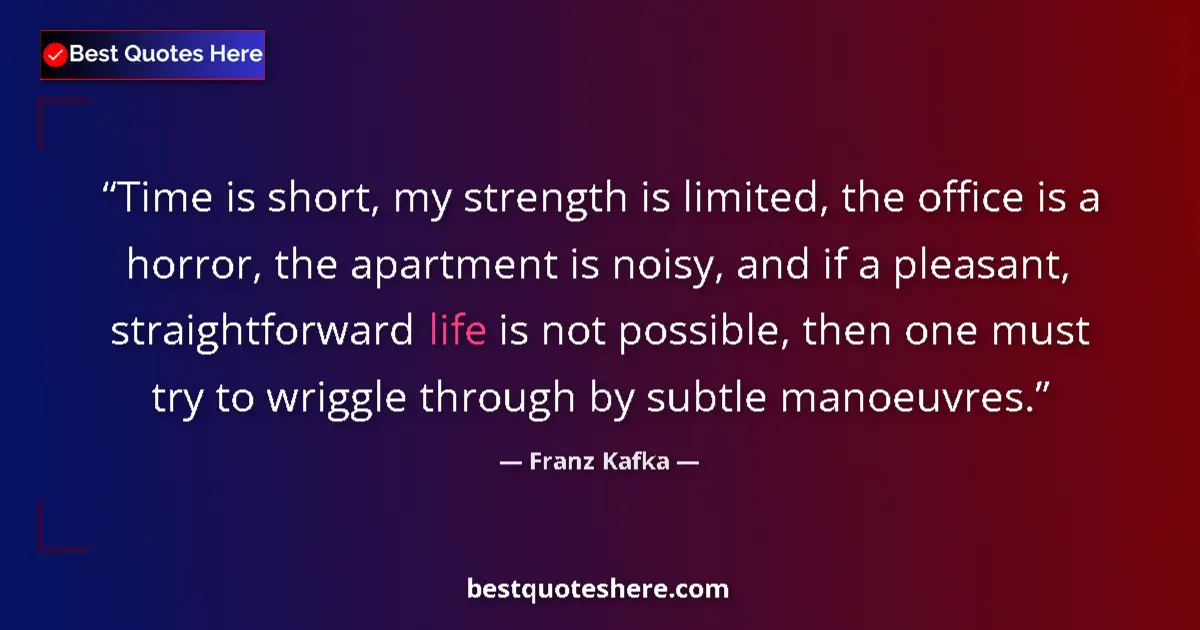 Quote by Franz Kafka: Time is short, my strength is limited, the office is a horror, the apartment is noisy, and if a plea...