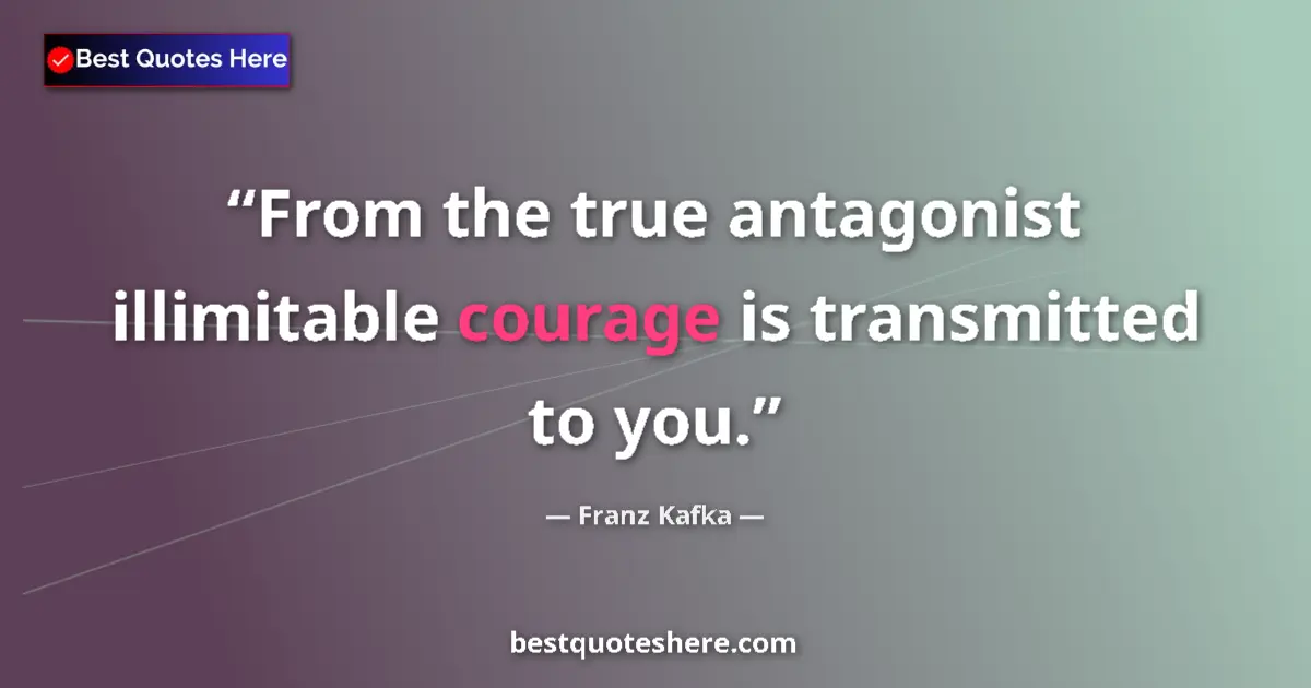 Quote by Franz Kafka: From the true antagonist illimitable courage is transmitted to you....