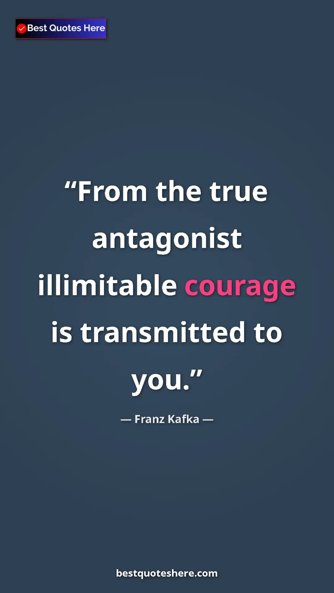 Pinterest quote poster by Franz Kafka: "From the true antagonist illimitable courage is transmitted..."