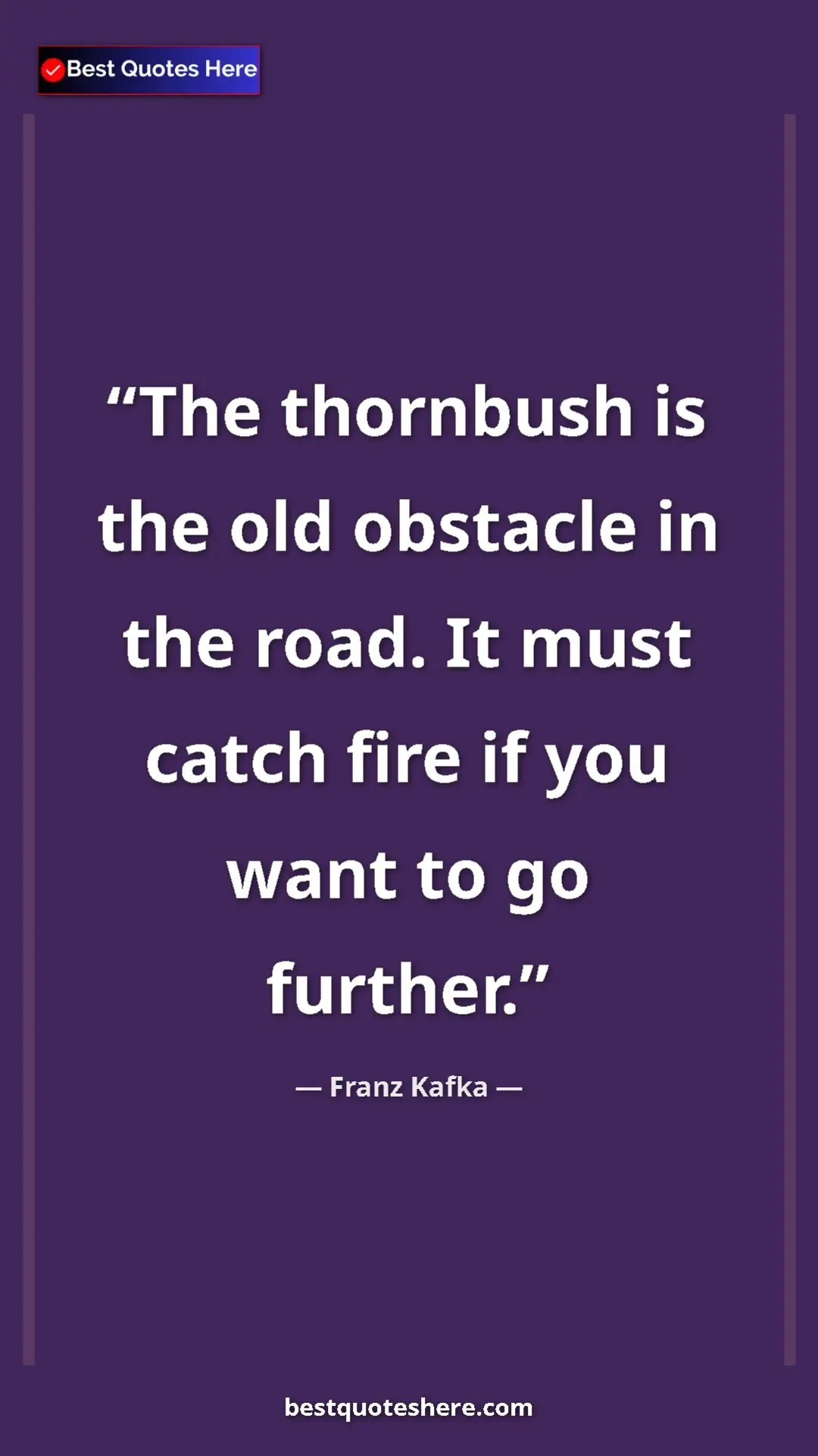 Pinterest quote poster by Franz Kafka: "The thornbush is the old obstacle in the road. It must..."
