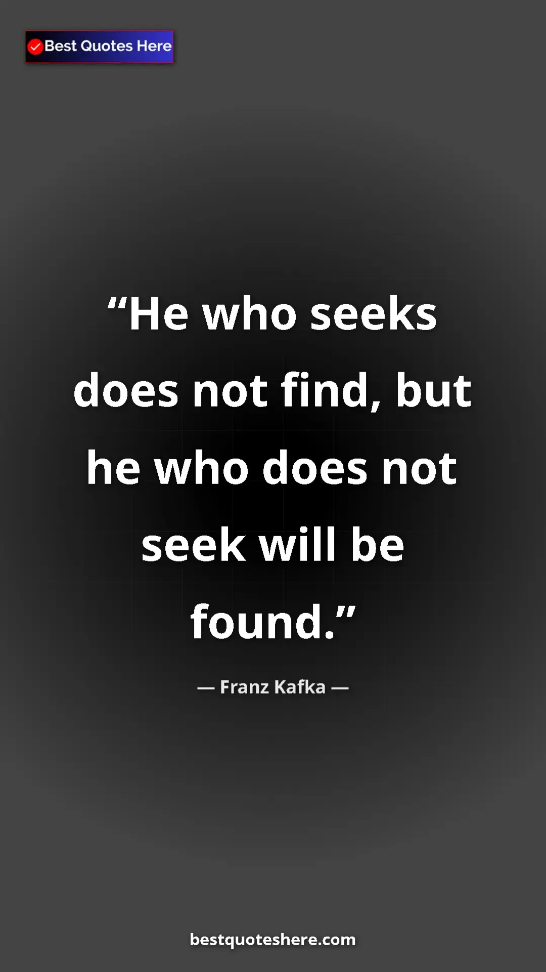 Pinterest quote poster by Franz Kafka: "He who seeks does not find, but he who does not seek will..."