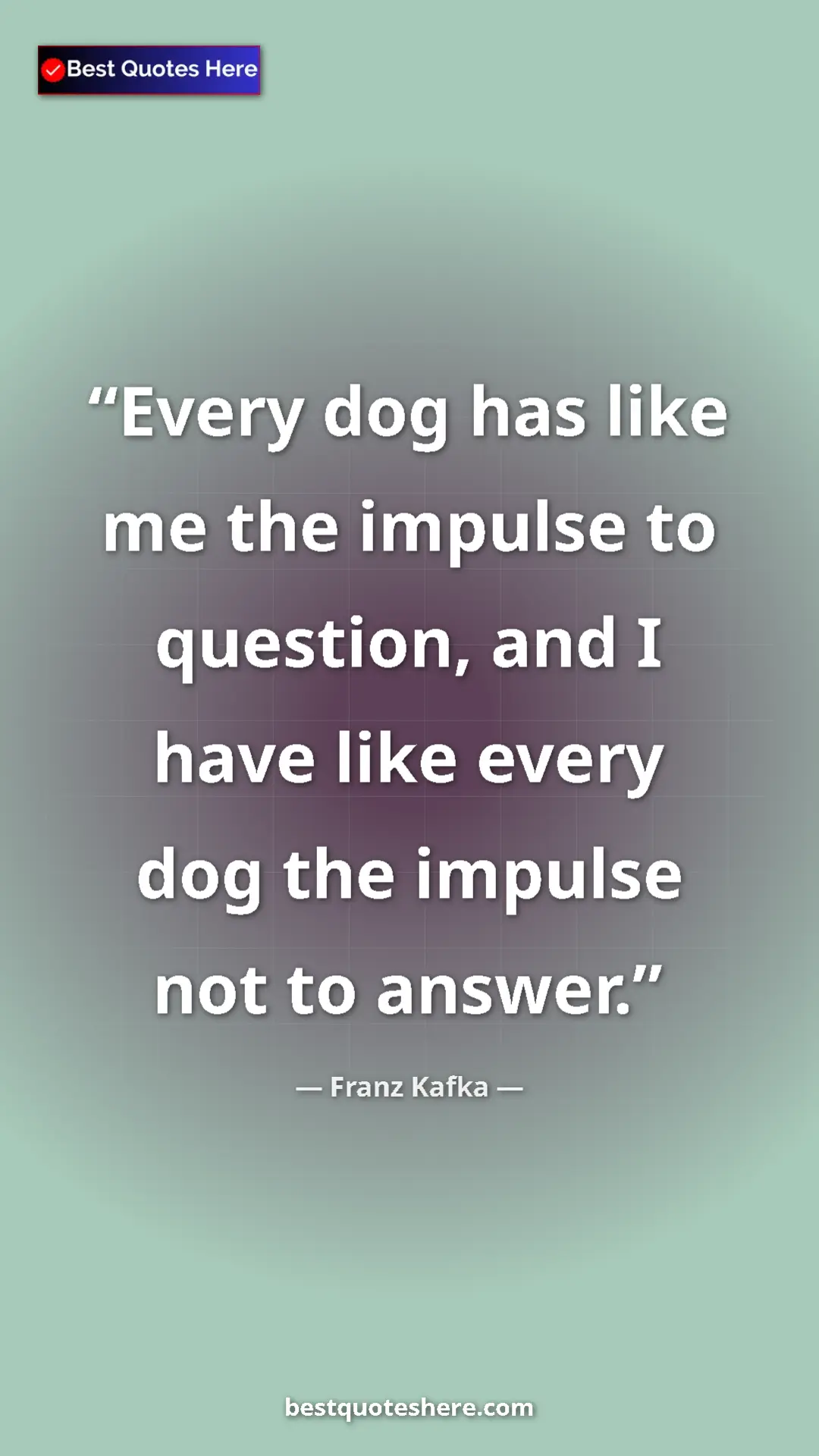 Pinterest quote poster by Franz Kafka: "Every dog has like me the impulse to question, and I have..."