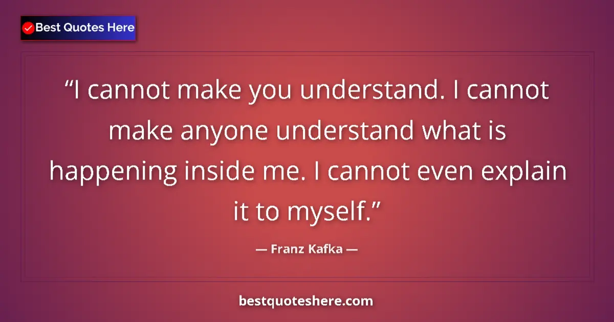 Quote by Franz Kafka: I cannot make you understand. I cannot make anyone understand what is happening inside me. I cannot ...