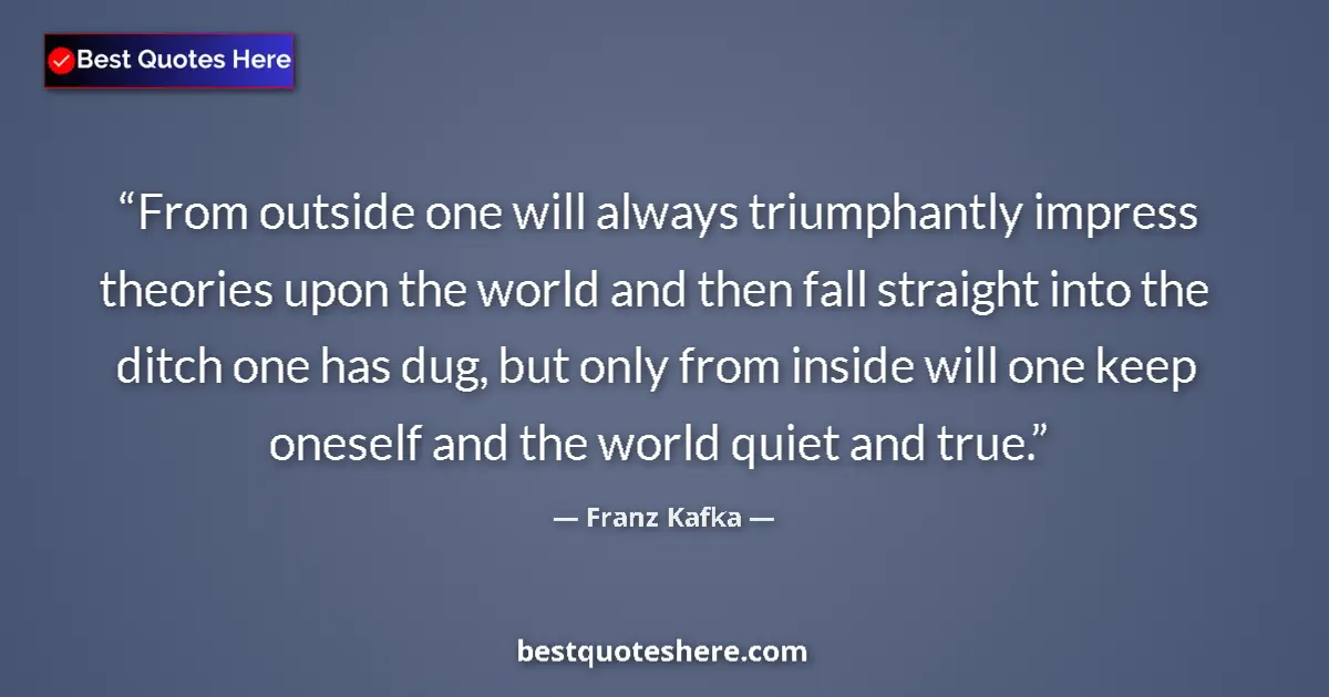 Quote by Franz Kafka: From outside one will always triumphantly impress theories upon the world and then fall straight int...