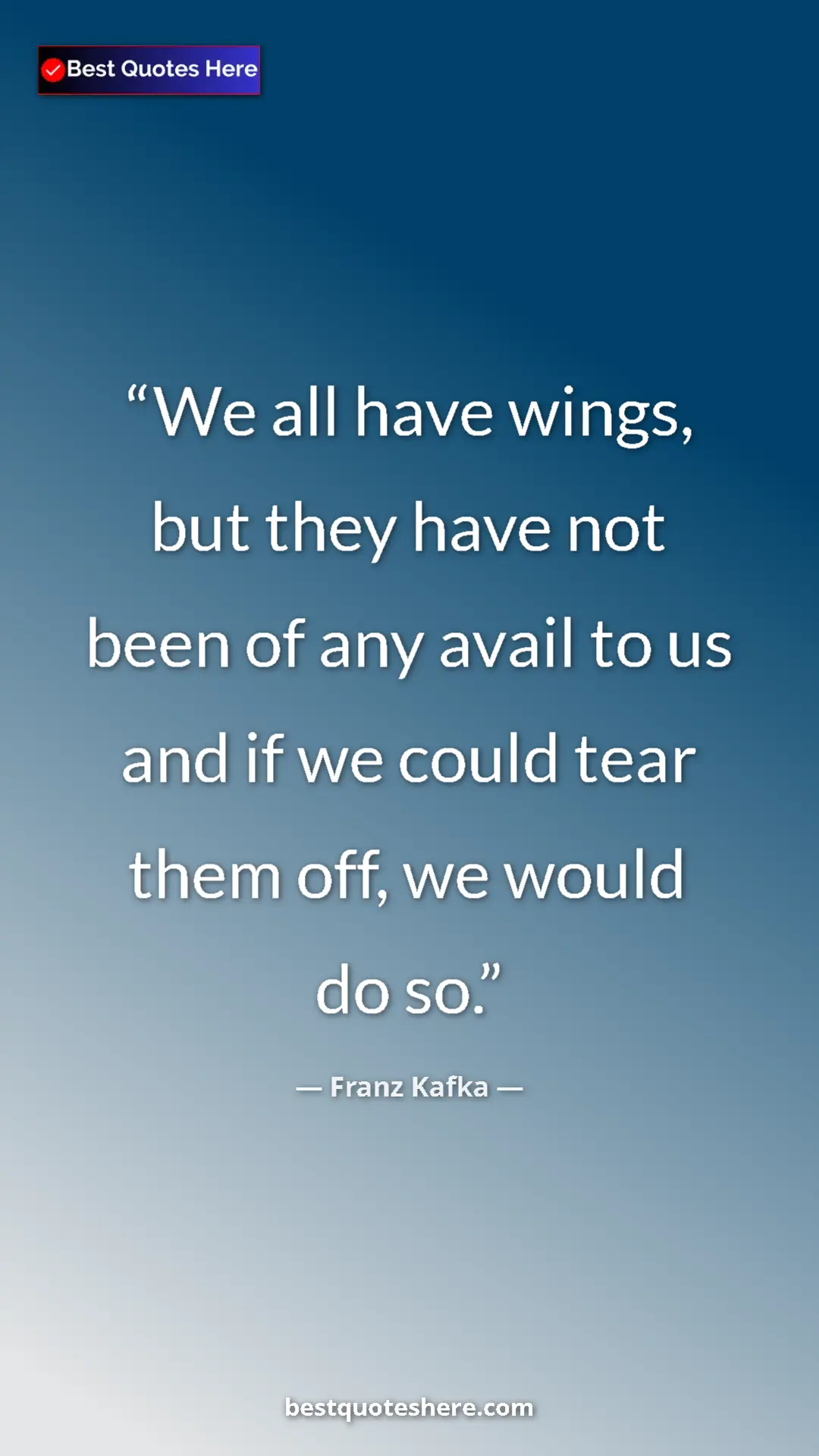 Pinterest quote poster by Franz Kafka: "We all have wings, but they have not been of any avail to..."