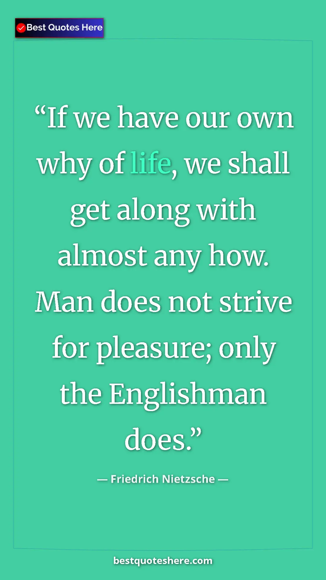 Pinterest quote poster by Friedrich Nietzsche: "If we have our own why of life, we shall get along with..."